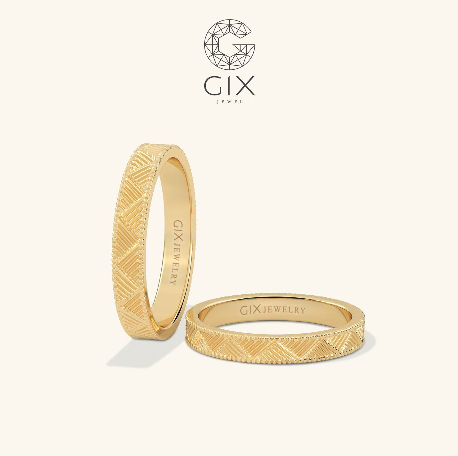 Nhẫn cưới vàng 14k khắc hoa văn đẹp Gix - GCR25050079