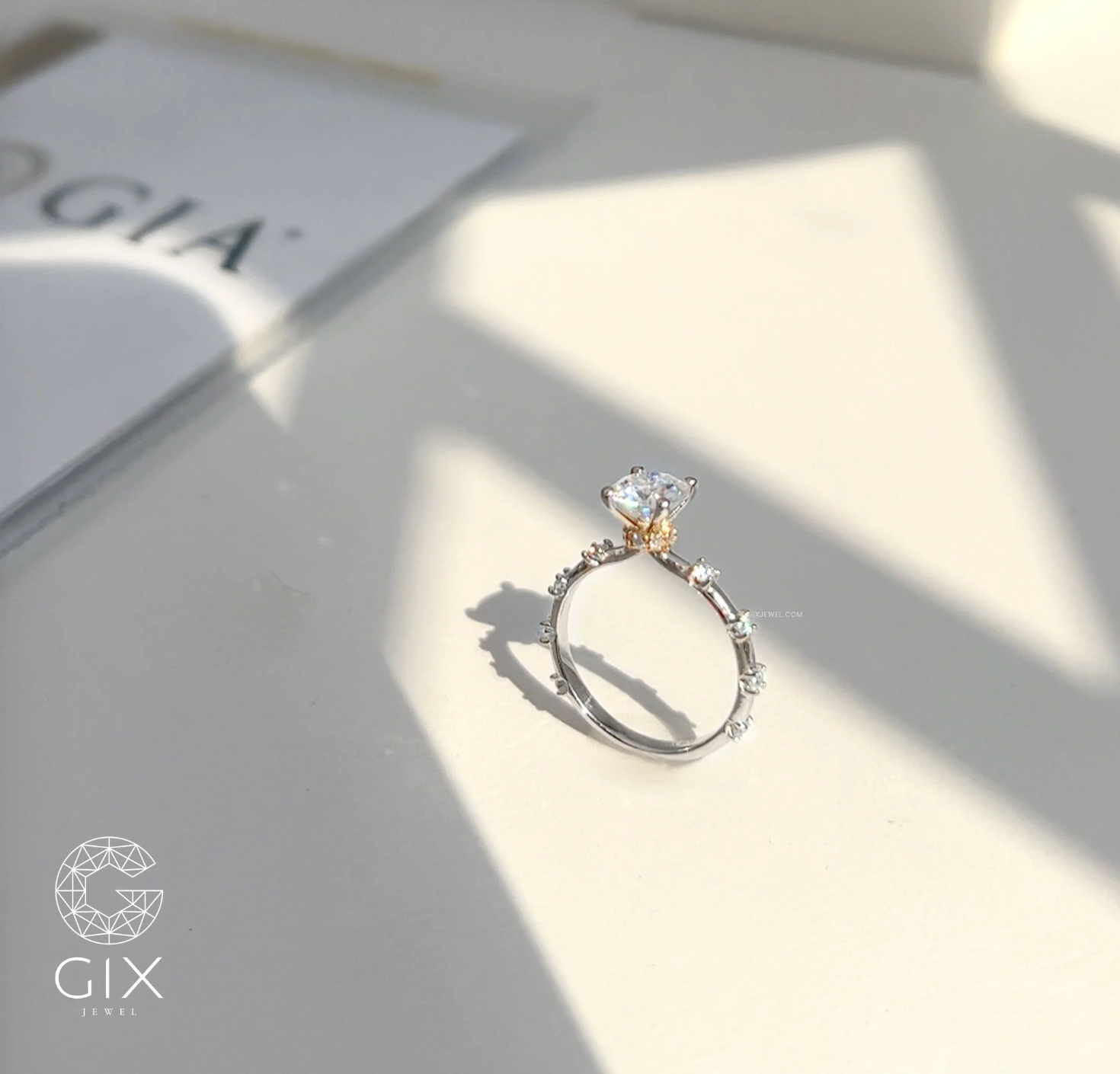 Nhẫn vàng trắng cầu hôn đẹp 18k đính kim cương - True Love | Gix Jewel