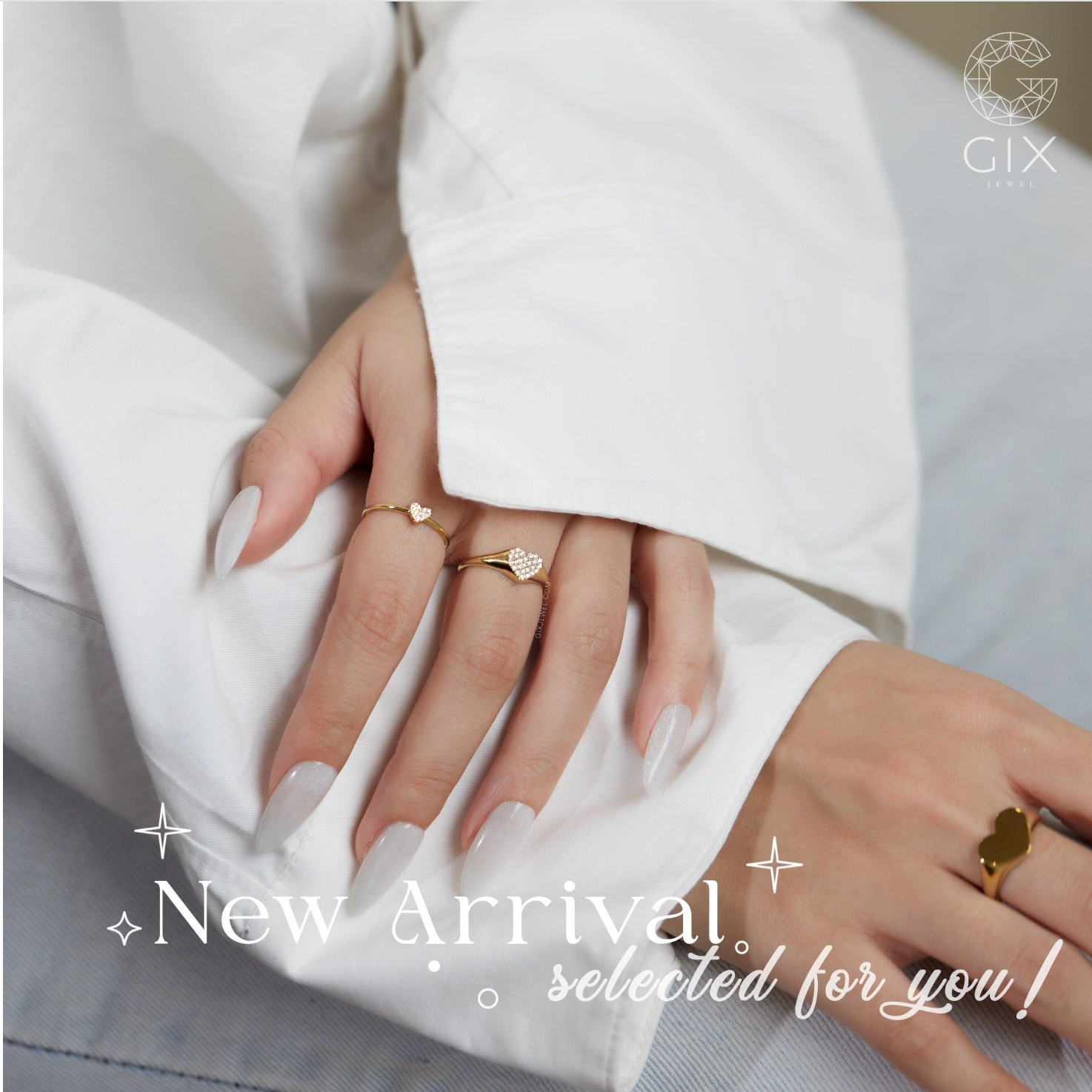 Nhẫn signet ring nữ bạc s925 đính kim cương nhân tạo hình trái tim Gix Jewel