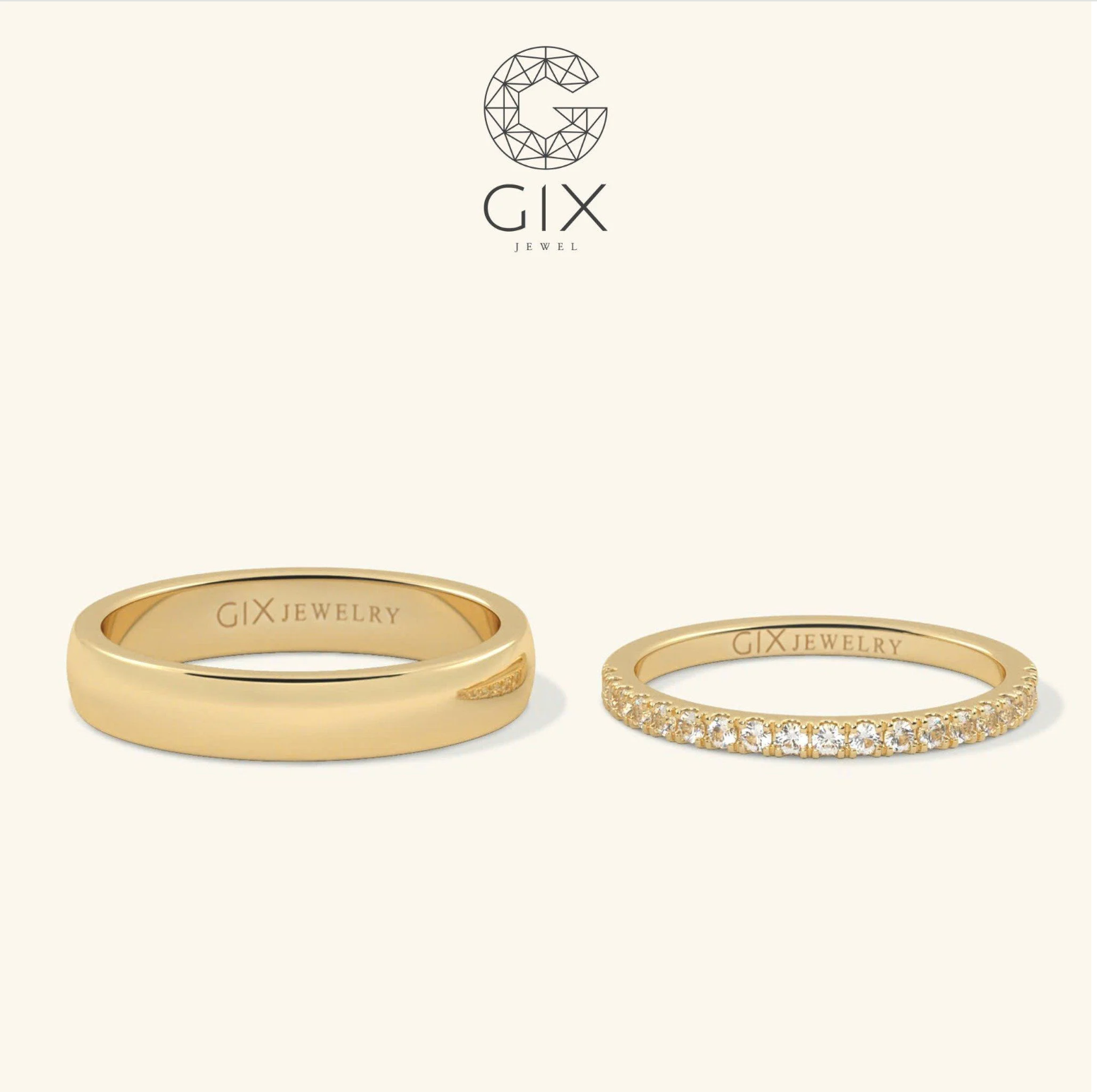 Nhẫn Cưới Vàng 10K Đơn Giản Đẹp Đính Kim Cương Gix - GCR25050022