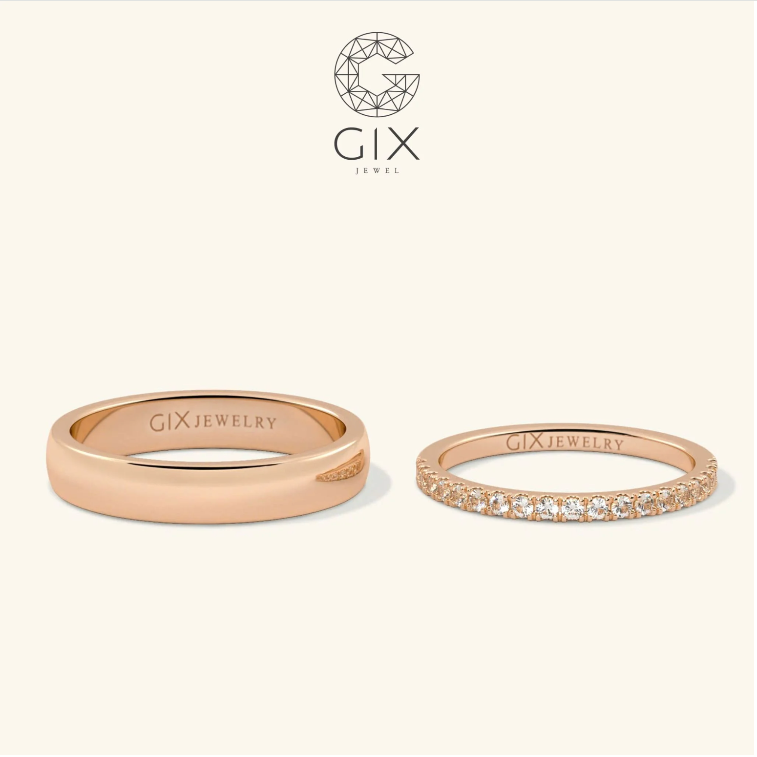 Nhẫn Cưới Vàng 18K Đơn Giản Đẹp Đính Kim Cương Gix - GCR25050022