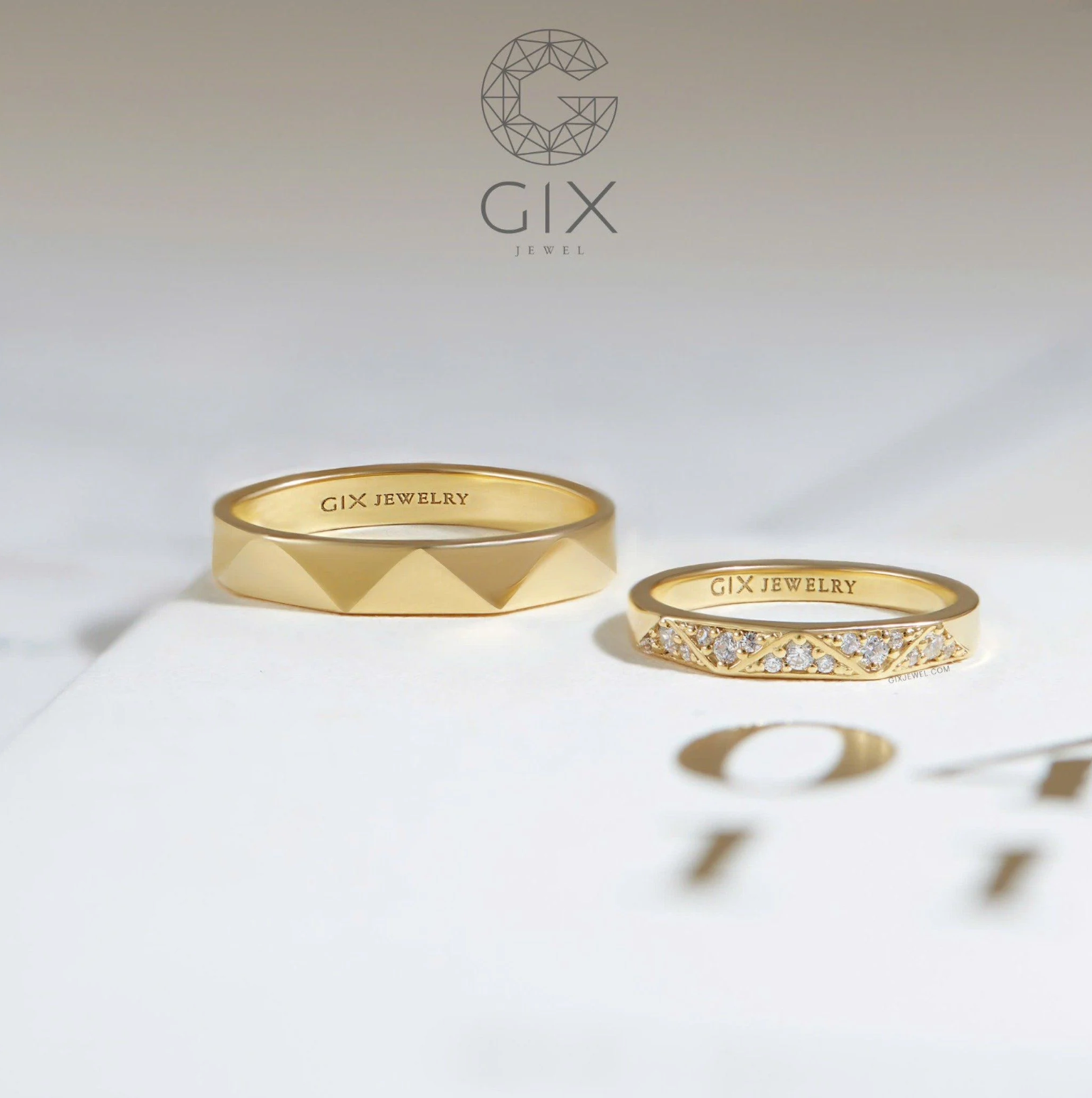 Nhẫn cưới vàng 10k đính full kim cương tấm sang trọng Gix Jewel - GCR25050103