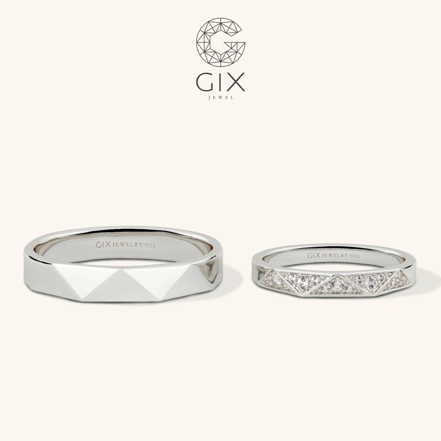 Nhẫn đôi bạc đính full đá cao cấp Gix Jewel - GCR25050103