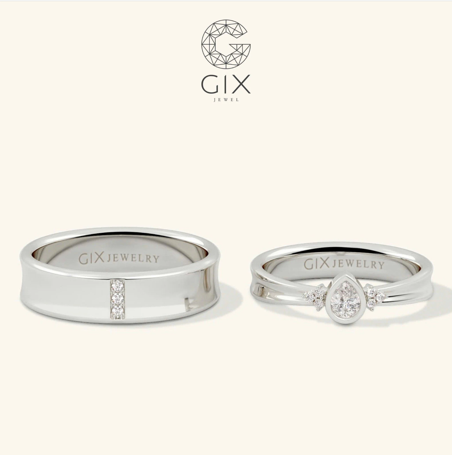 Nhẫn Cưới Vàng 610 Kiểu Hàn Quốc Hiện Đại Gix Jewel - GCR25050111