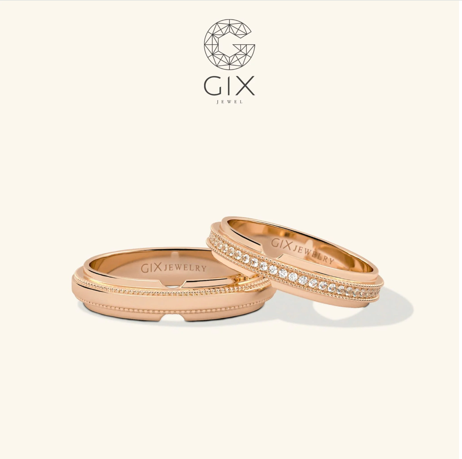 Nhẫn cưới vàng tây 610 dáng vô cực đính kim cương Gix Jewelry - GCR25050064