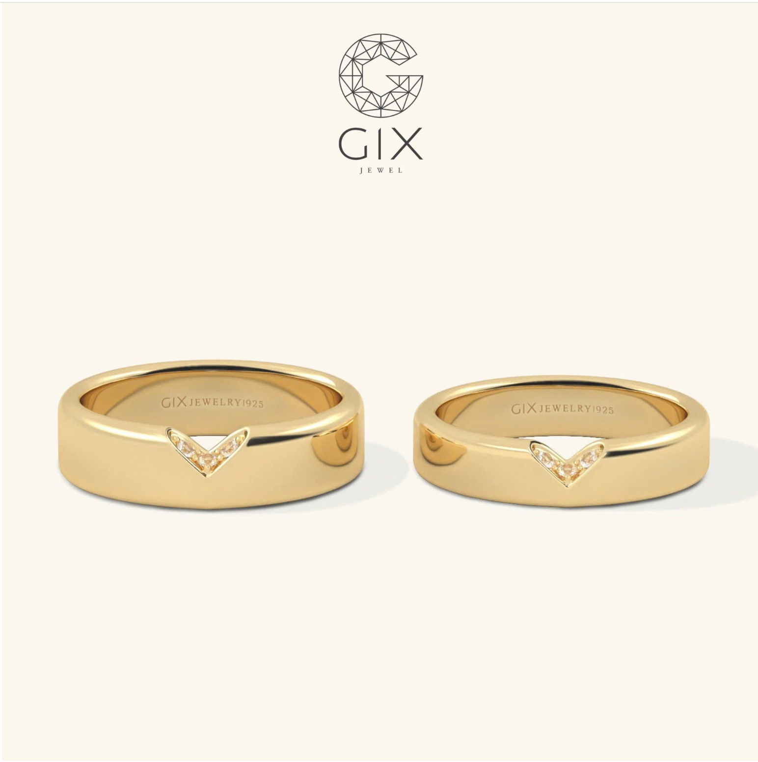 Nhẫn cưới trái tim vàng 14k đính đá cao cấp Gix Jewel - GCR25050087