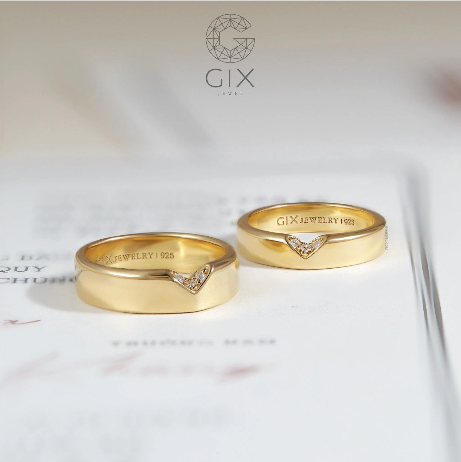 Nhẫn cưới trái tim vàng 18k đính đá cao cấp Gix Jewel - GCR25050087