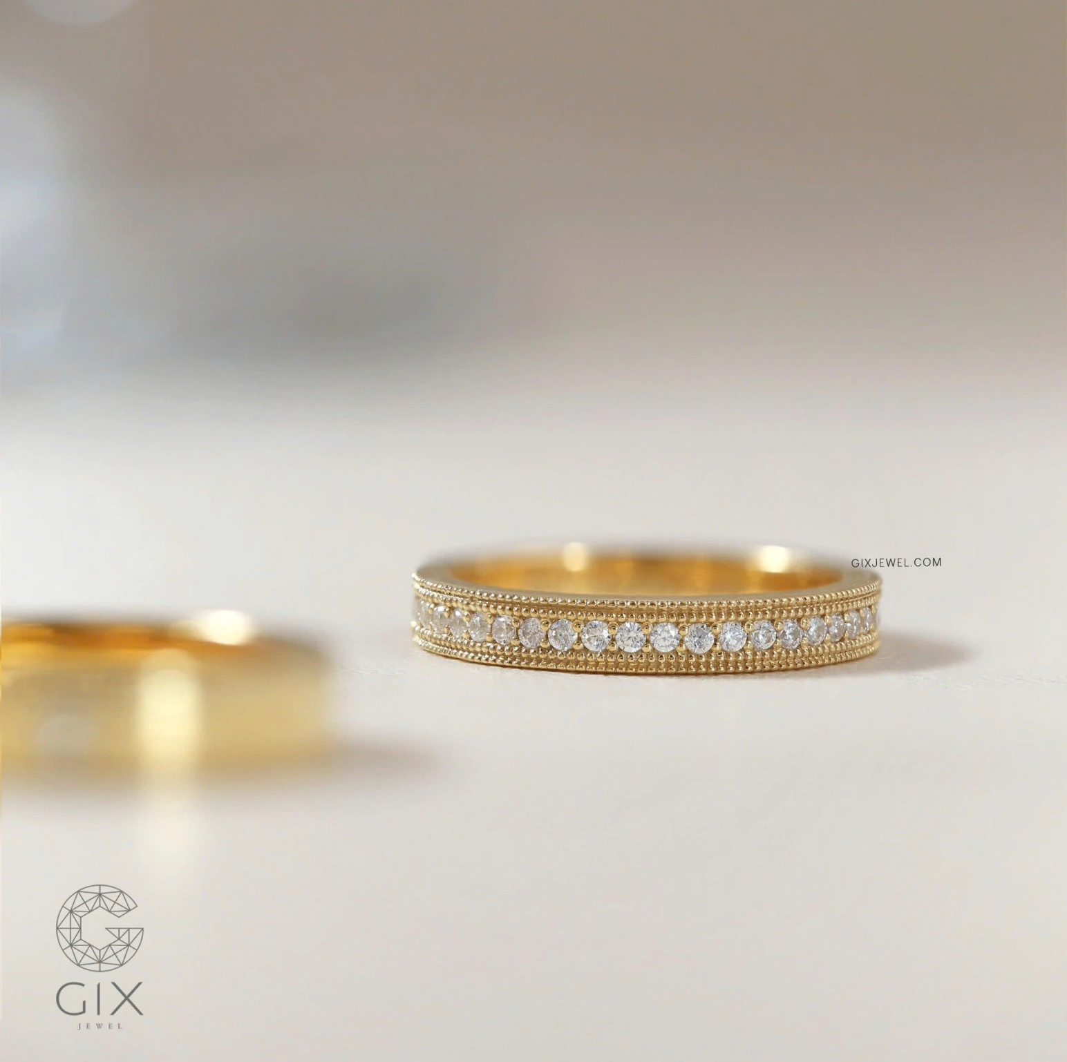 Nhẫn cưới vàng 14k đơn giản đẹp khắc chữ theo yêu cầu Gix - GCR25050097