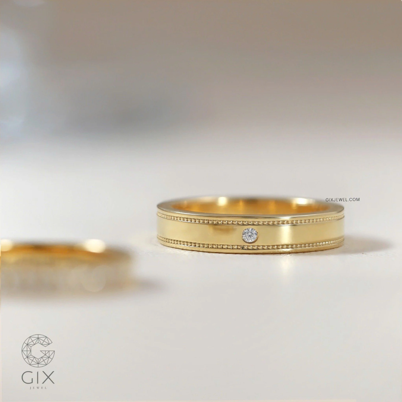 Nhẫn cưới vàng 14k đơn giản đẹp khắc chữ theo yêu cầu Gix - GCR25050097