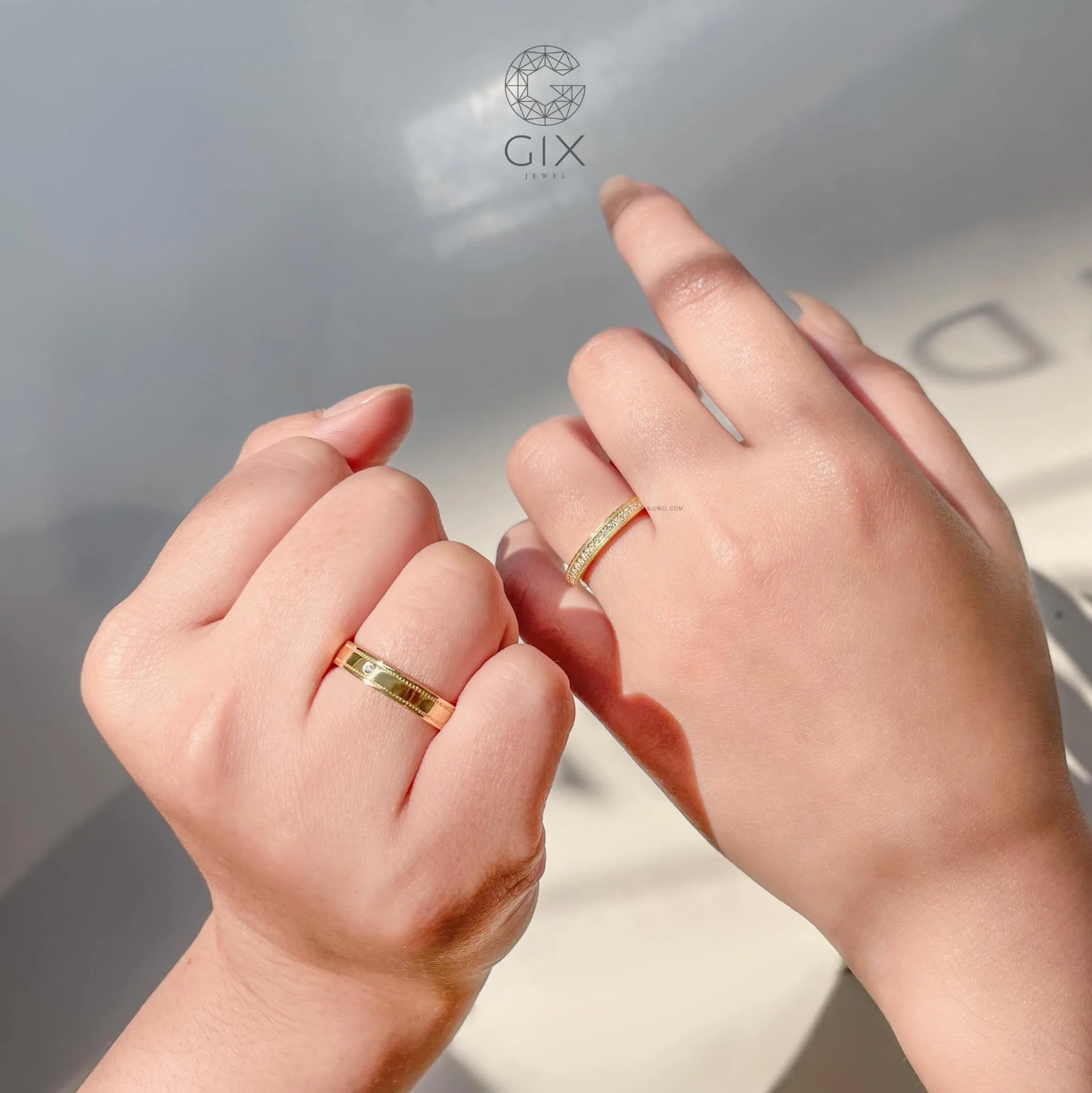Nhẫn cưới vàng 18k đính kim cương tấm Gix Jewel - GCR25050097