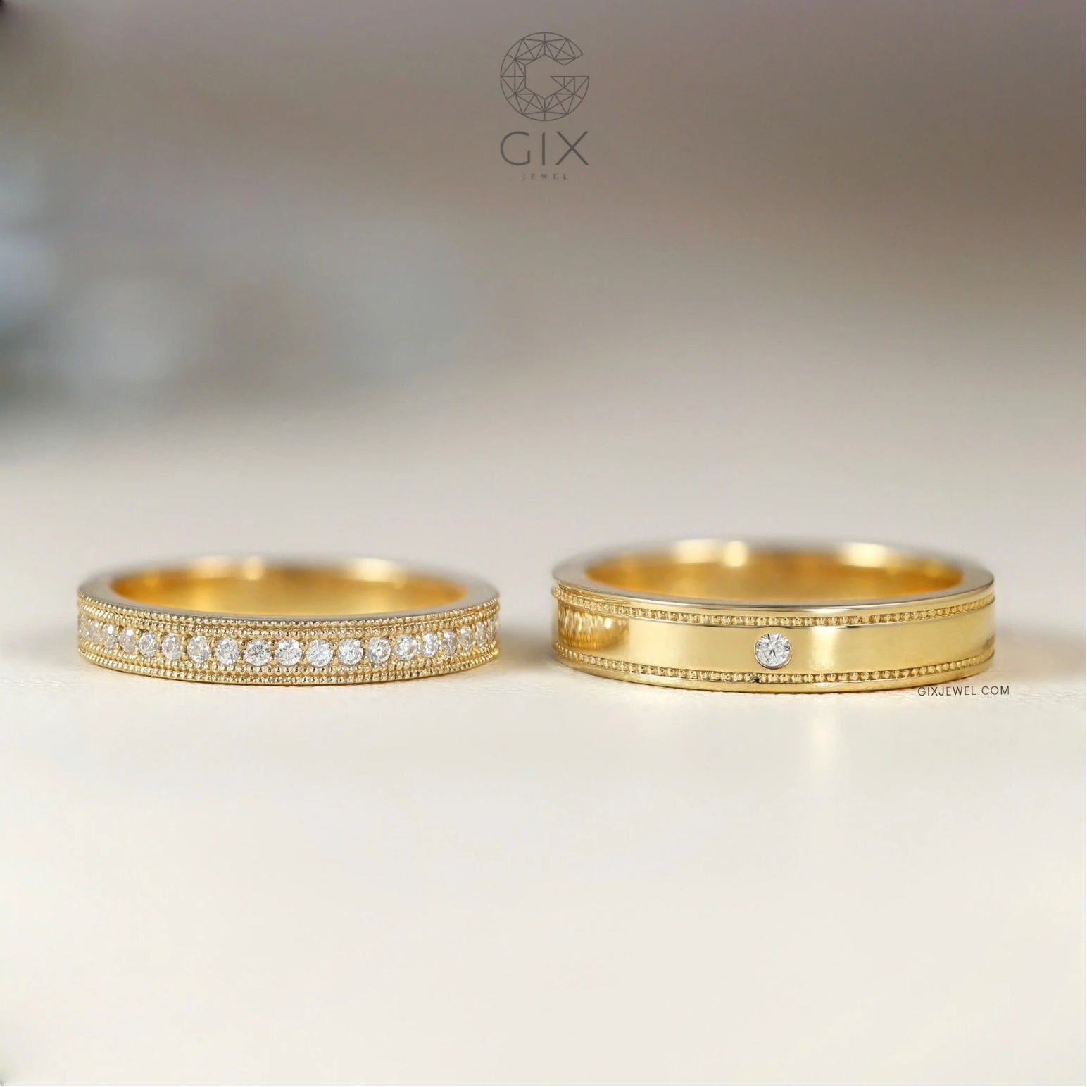 Nhẫn cưới vàng 14k đơn giản đẹp khắc chữ theo yêu cầu Gix - GCR25050097