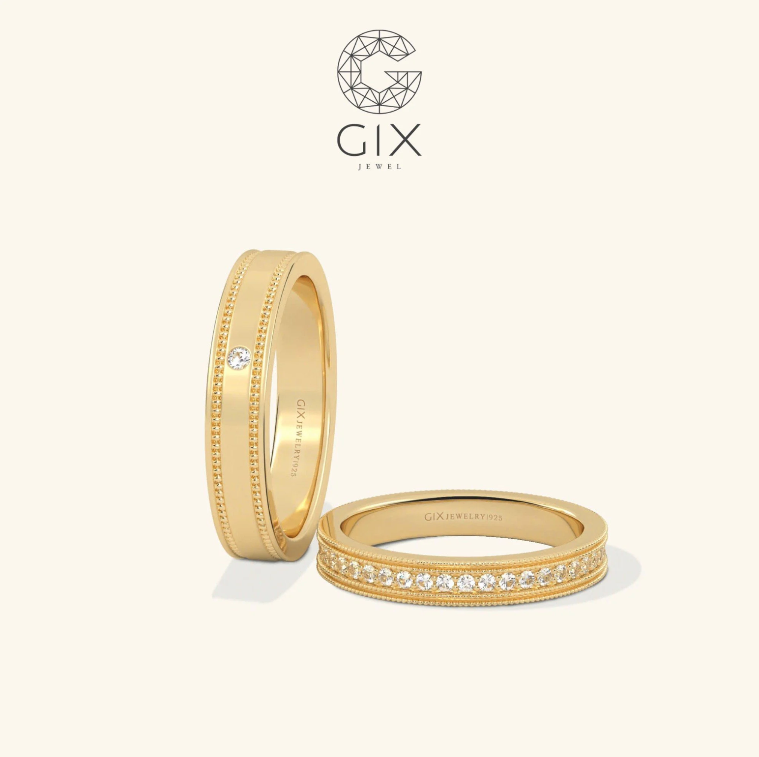 Nhẫn cưới vàng 14k đơn giản đẹp khắc chữ theo yêu cầu Gix - GCR25050097