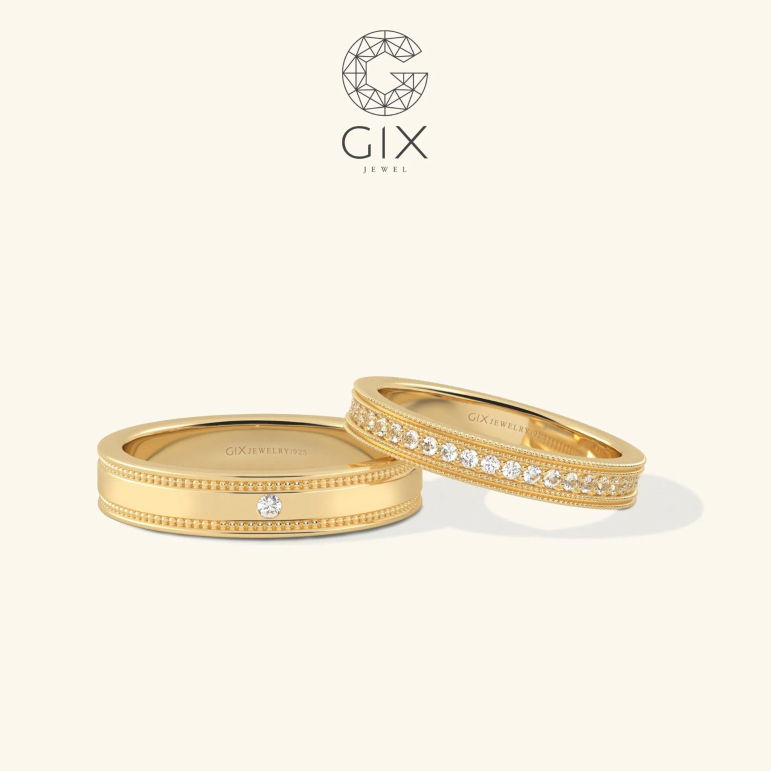 Nhẫn cưới vàng 14k đơn giản đẹp khắc chữ theo yêu cầu Gix - GCR25050097