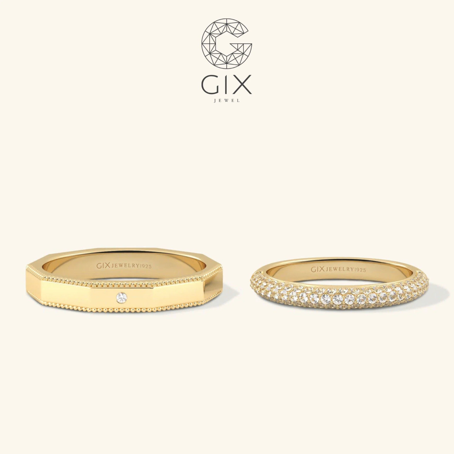 Nhẫn cưới vàng 14k đơn giản đẹp đính kim cương Moissanite Gix - GCR25050101