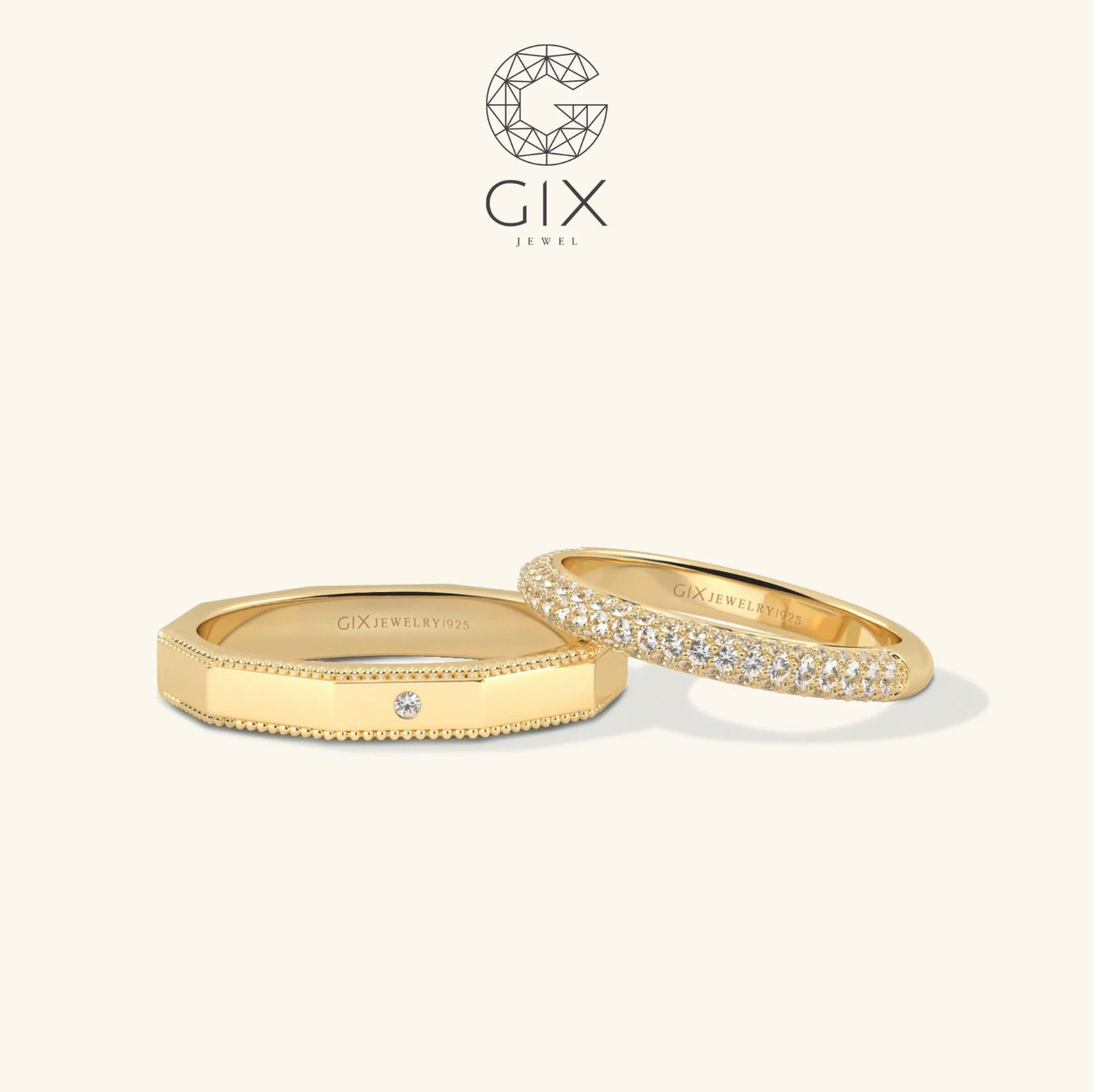 Nhẫn cưới vàng 14k đơn giản đẹp đính kim cương Moissanite Gix - GCR25050101