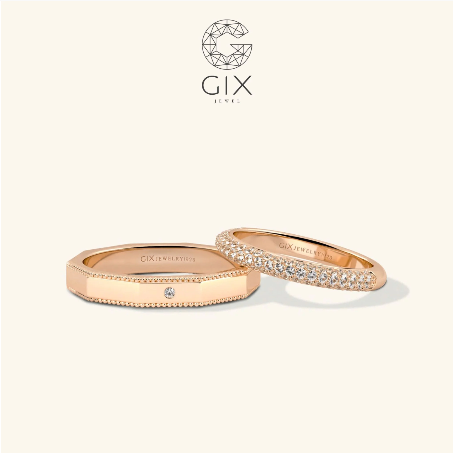 Nhẫn cưới vàng 10k đơn giản đẹp đính đá tấm CZ Gix Jewel - GCR25050101