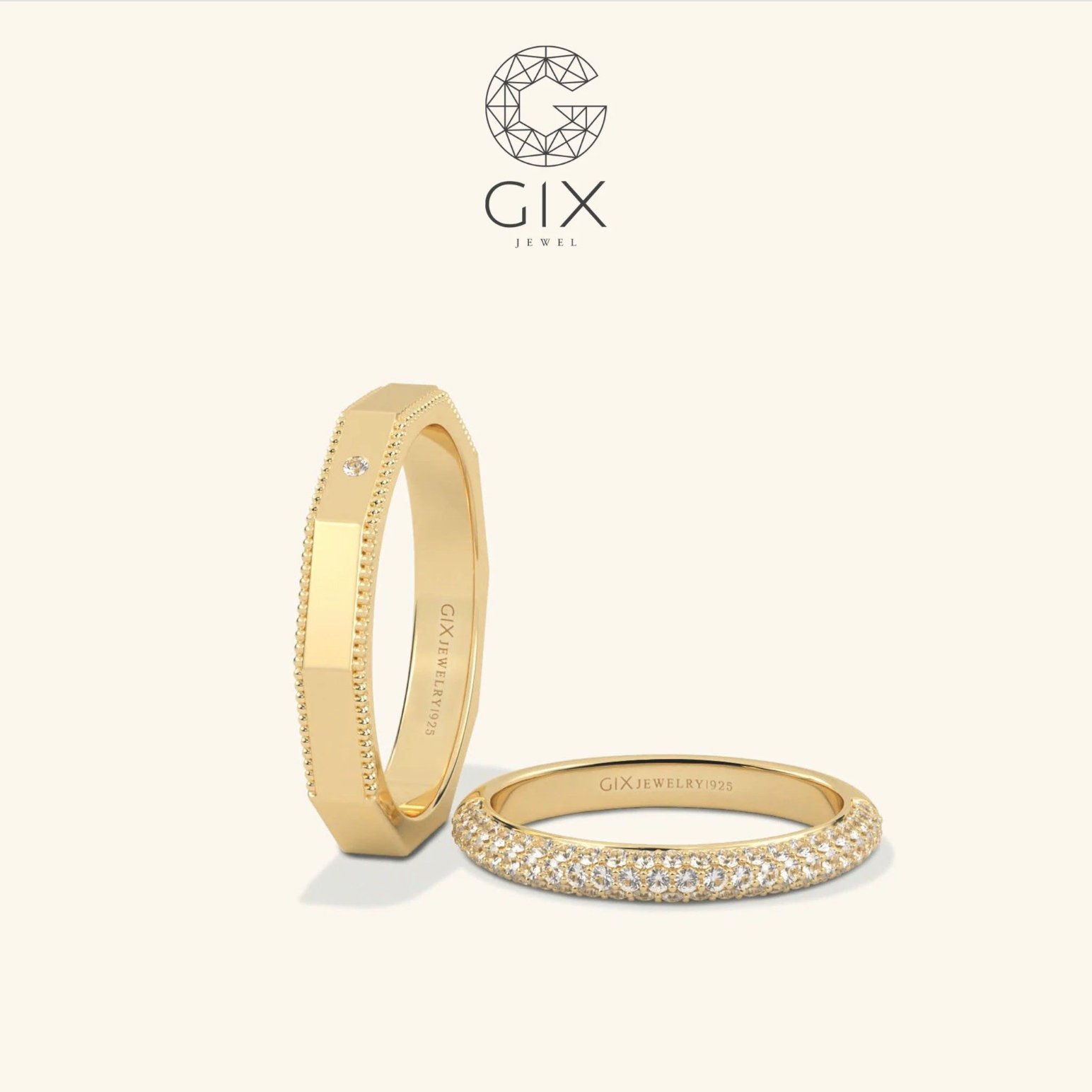 Nhẫn cưới vàng 14k đơn giản đẹp đính kim cương Moissanite Gix - GCR25050101