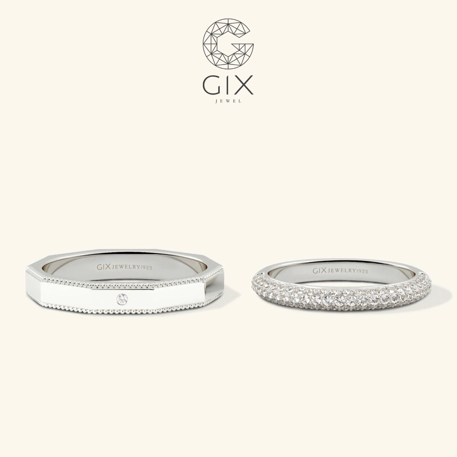Nhẫn cưới vàng 14k đơn giản đẹp đính kim cương Moissanite Gix - GCR25050101