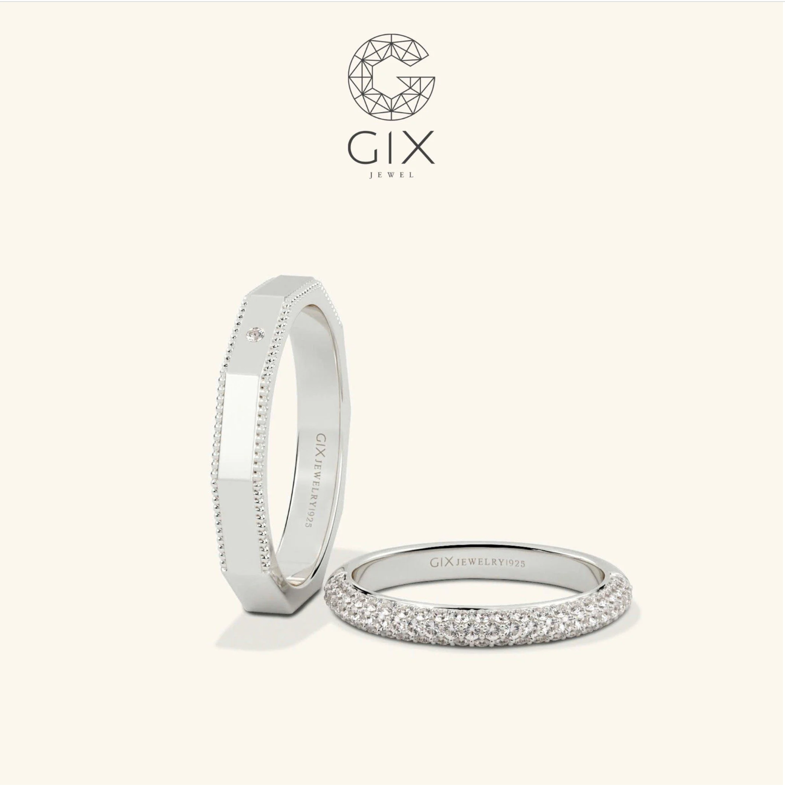 Nhẫn cưới vàng 14k đơn giản đẹp đính kim cương Moissanite Gix - GCR25050101