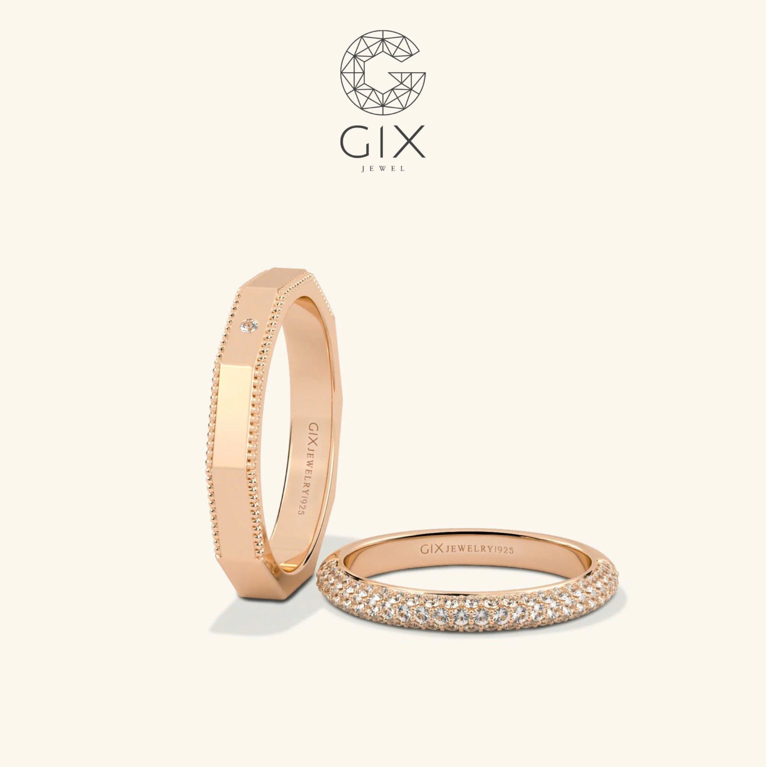 Nhẫn cưới vàng 14k đơn giản đẹp đính kim cương Moissanite Gix - GCR25050101