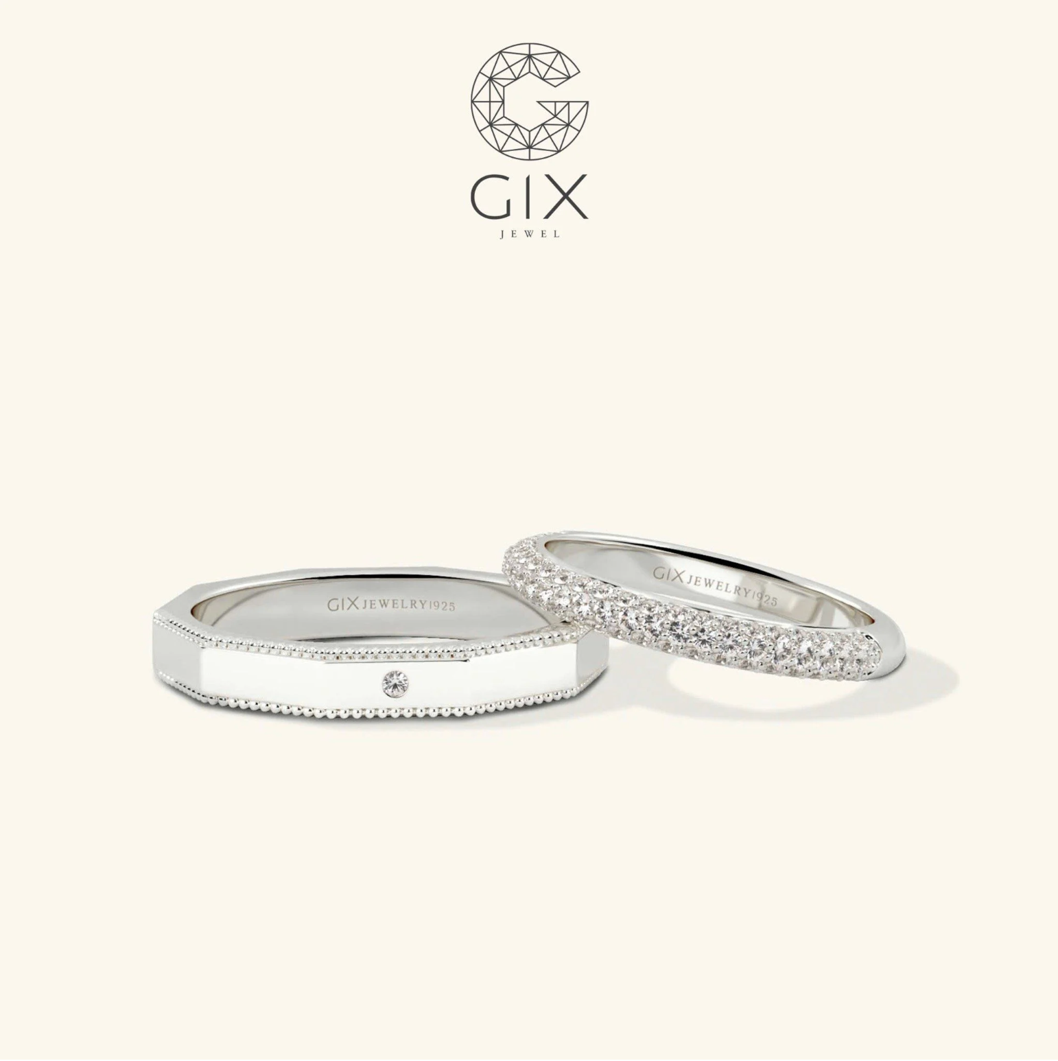 Nhẫn cưới vàng 14k đơn giản đẹp đính kim cương Moissanite Gix - GCR25050101