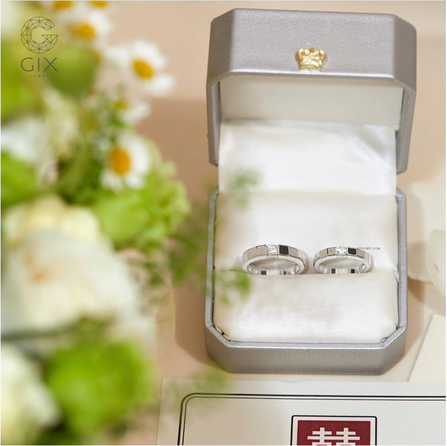 Nhẫn cưới nam nữ vàng 10k đính kim cương tấm đẹp Gix Jewel - GCR25050119