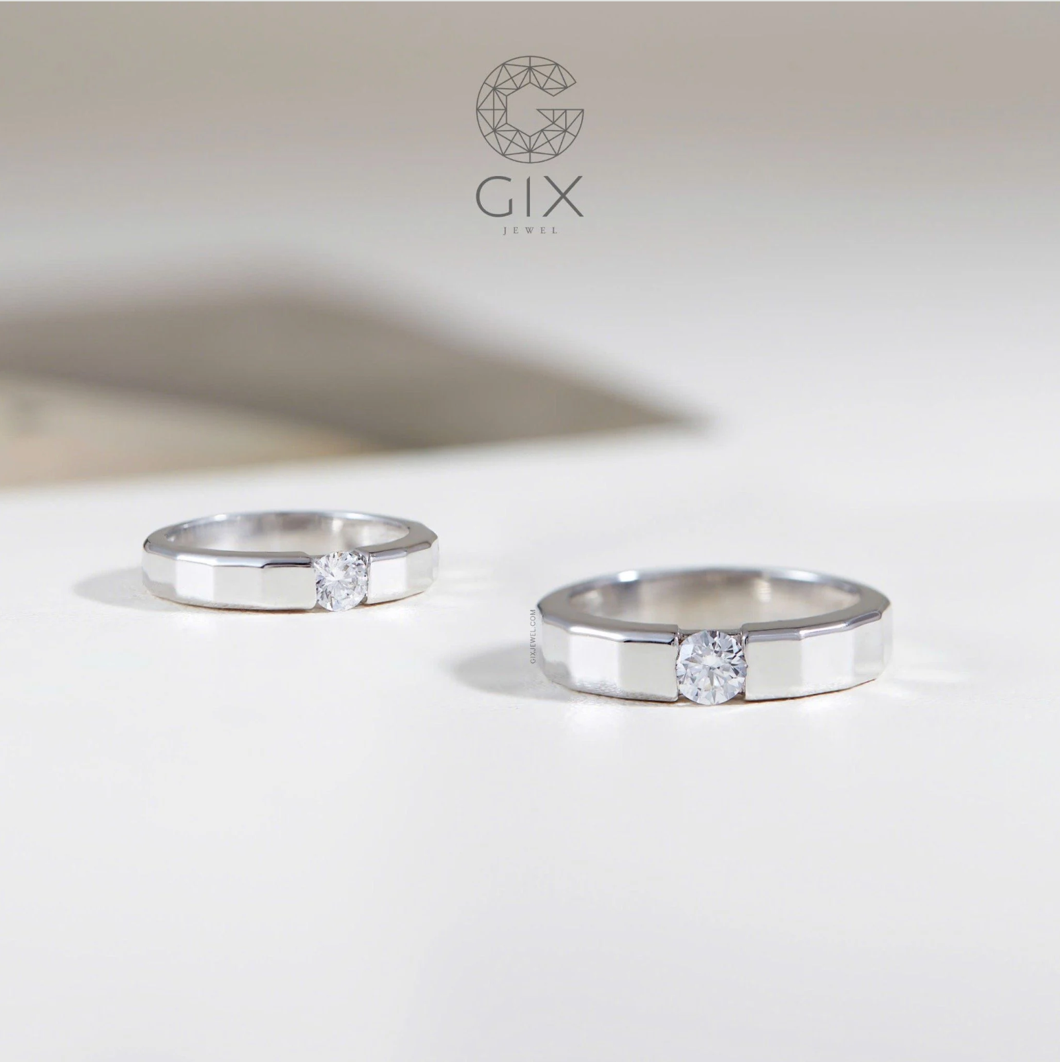 Nhẫn cưới nam nữ vàng 10k đính kim cương tấm đẹp Gix Jewel - GCR25050119