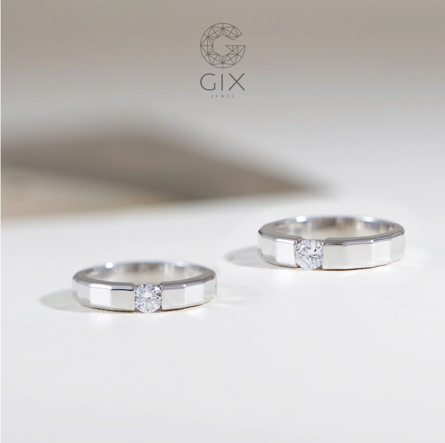 Nhẫn cưới nam nữ vàng 14k đính kim cương luxury Gix Jewel - GCR25050119
