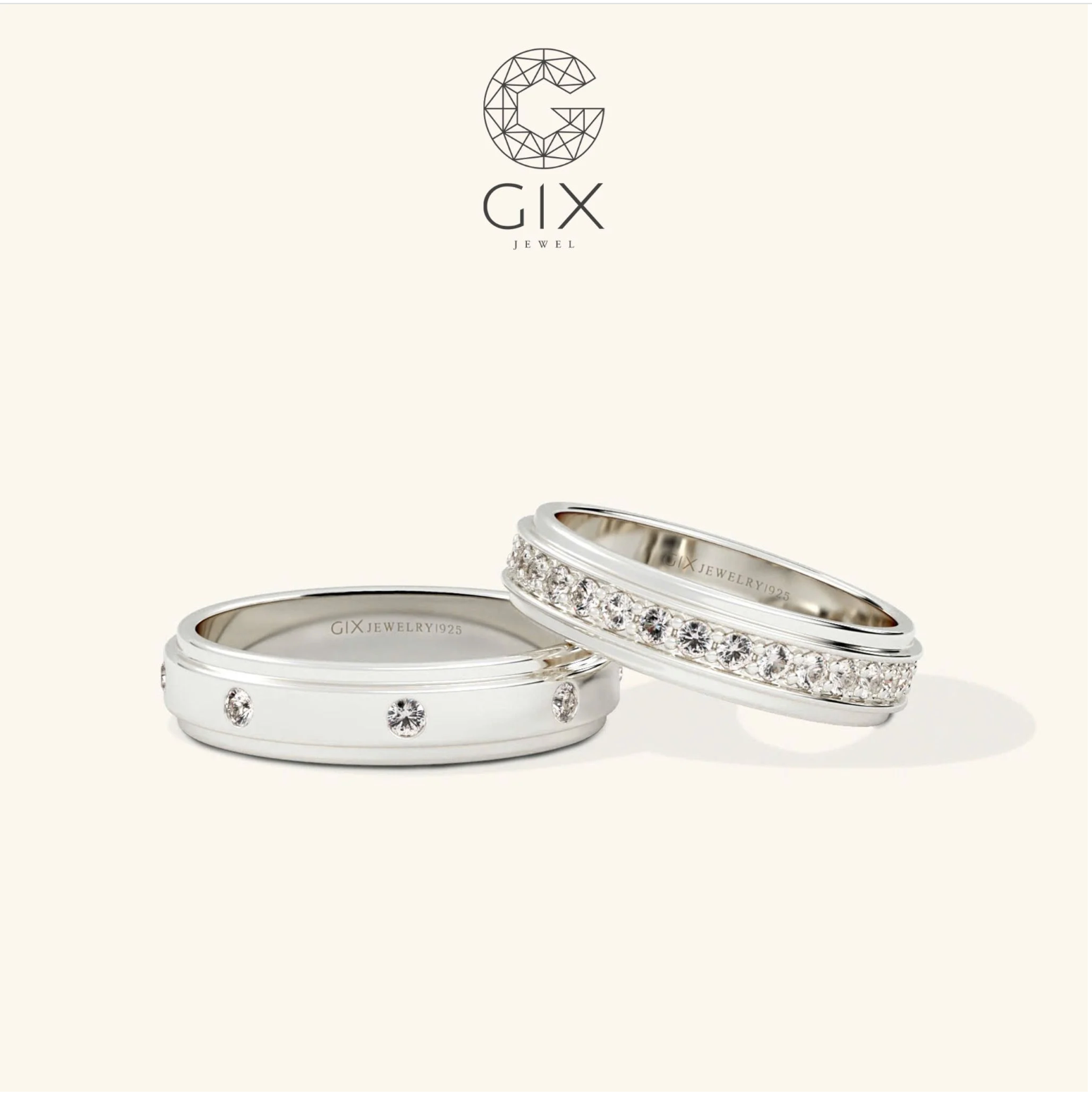 Nhẫn cưới vàng 14k đính hột xoàn khắc tên theo yêu cầu Gix Jewel - GCR25050099