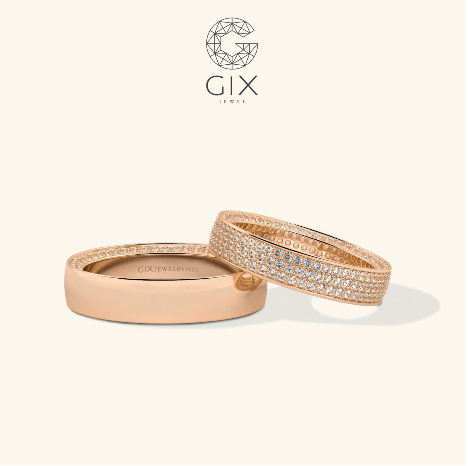 Nhẫn cưới vàng 10k luxury đính kim cương đẹp Gix Jewel - GCR25050102