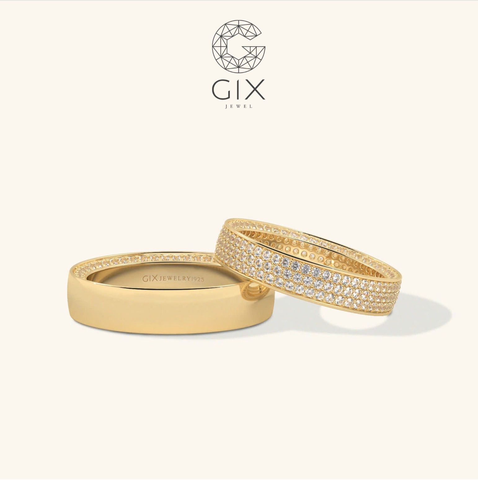 Nhẫn đôi đính đá bản vuông đẹp Gix Jewelry - GCR25050102