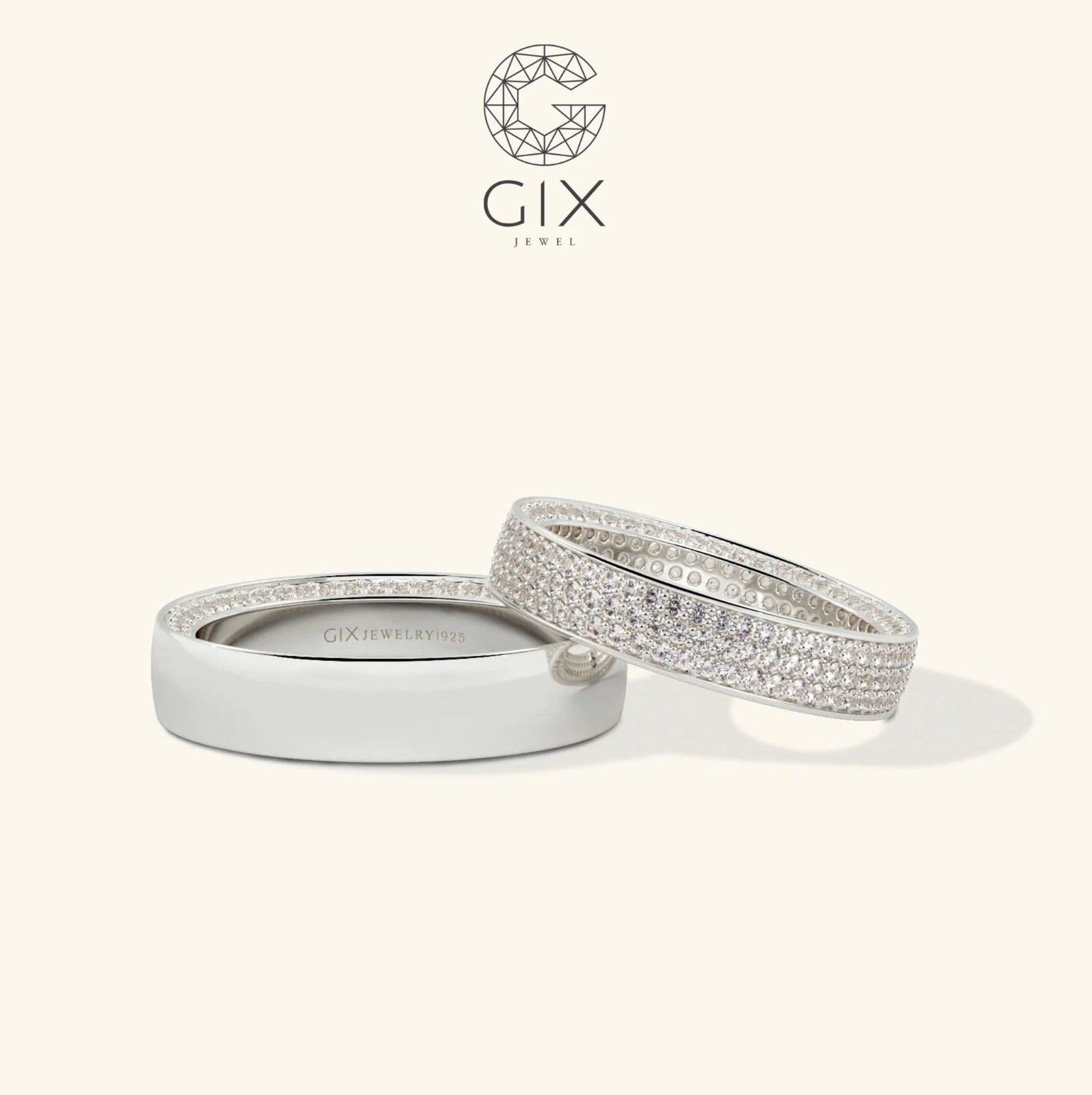 Nhẫn đôi đính đá bản vuông đẹp Gix Jewelry - GCR25050102