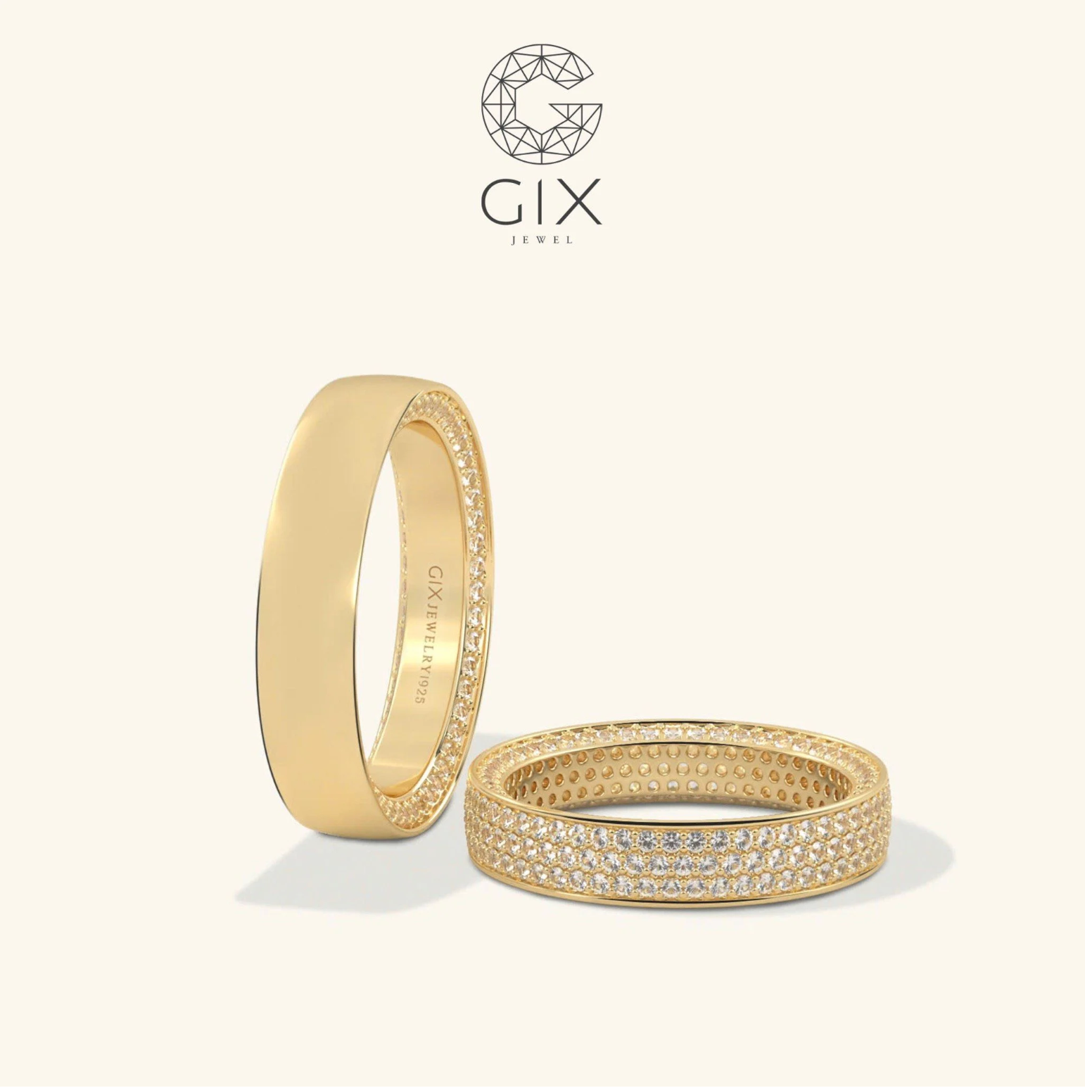 Nhẫn cưới vàng 10k luxury đính kim cương đẹp Gix Jewel - GCR25050102