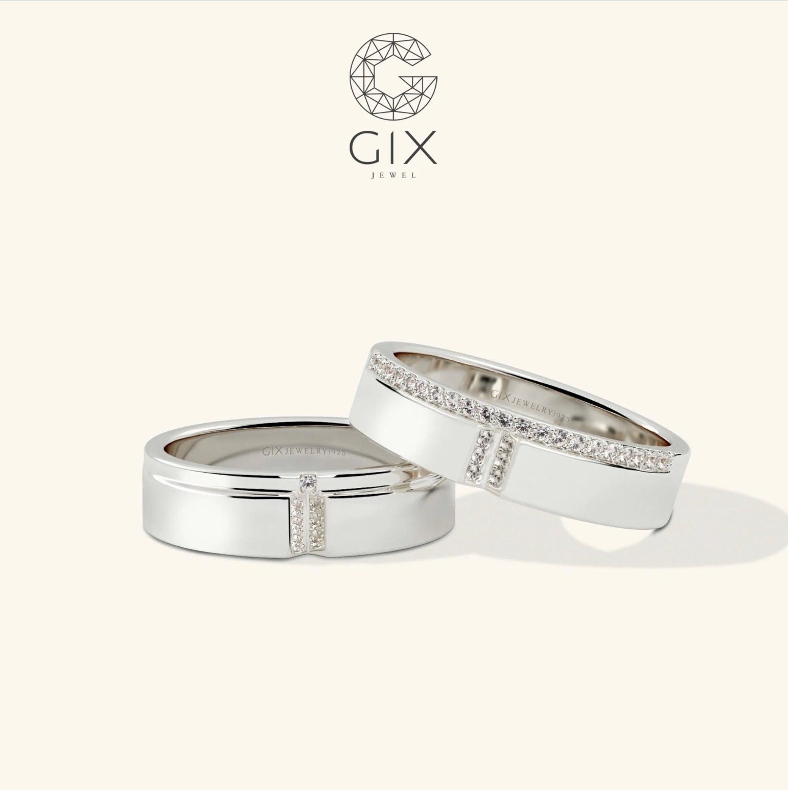 Nhẫn đôi đẹp bạc 925 đính đá sang trọng Gix Jewel - GCR25050100