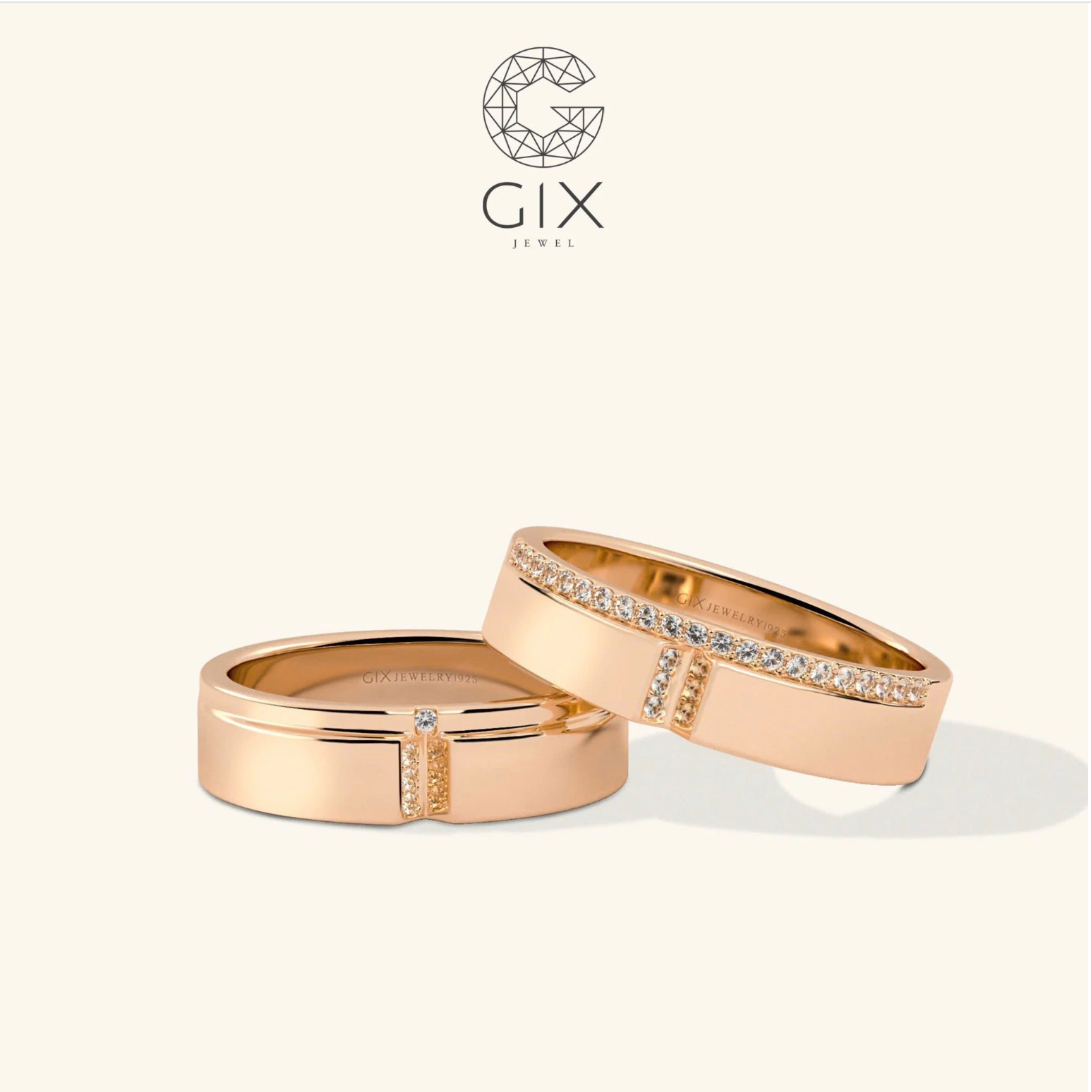 Nhẫn cưới vàng 610 đẹp lạ đính kim cương Gix Jewel - GCR25050100