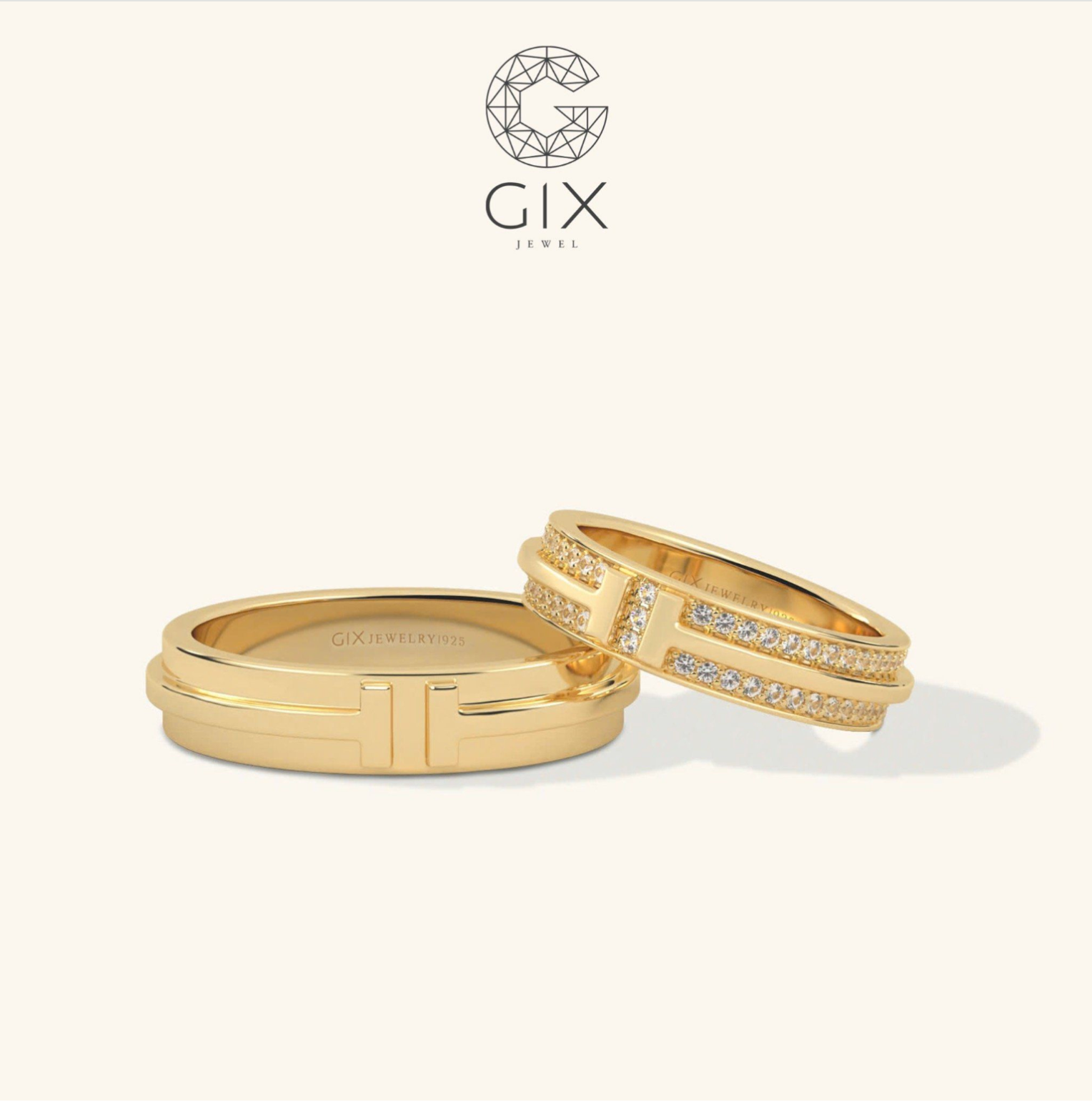Nhẫn cưới vàng 18k đẹp đính full hột xoàn tấm Gix Jewel - GCR25050105