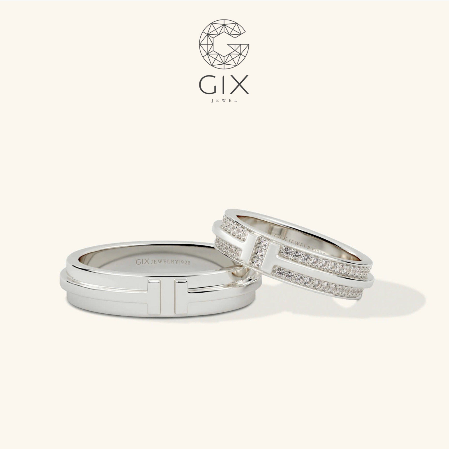 Nhẫn cưới luxury vàng 610 đẹp đính full hột xoàn tấm Gix Jewel - GCR25050105