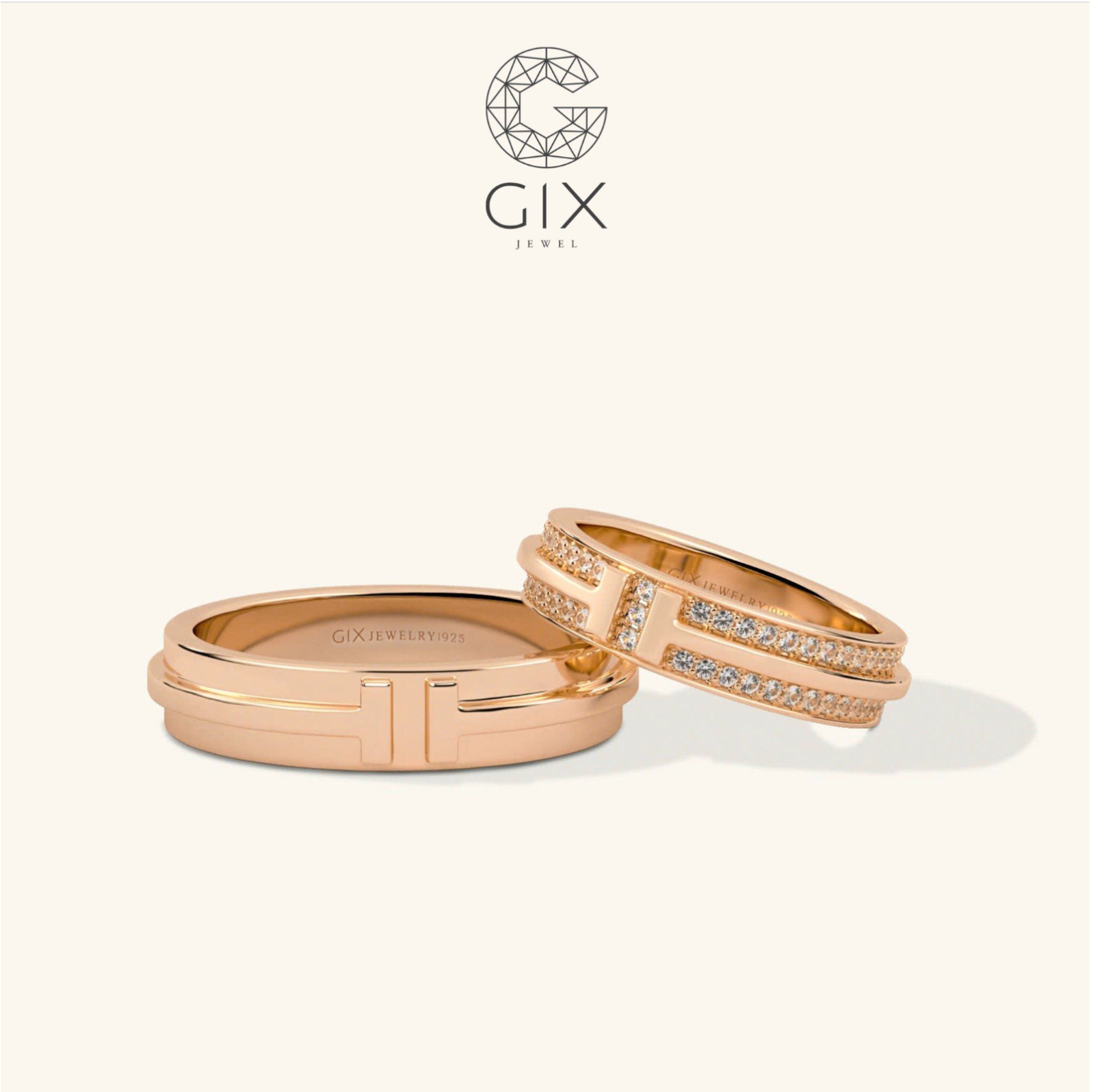 Nhẫn cưới luxury vàng 610 đẹp đính full hột xoàn tấm Gix Jewel - GCR25050105