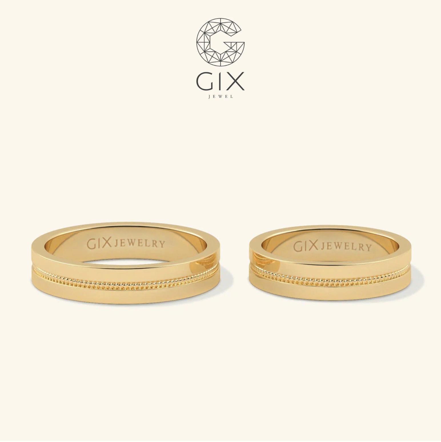 Nhẫn cưới vàng tây 18k bản to khắc hoa văn - GCR25050043