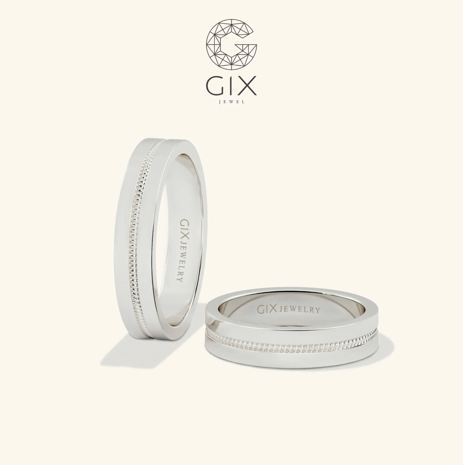 Nhẫn cưới vàng tây 18k bản to khắc hoa văn - GCR25050043