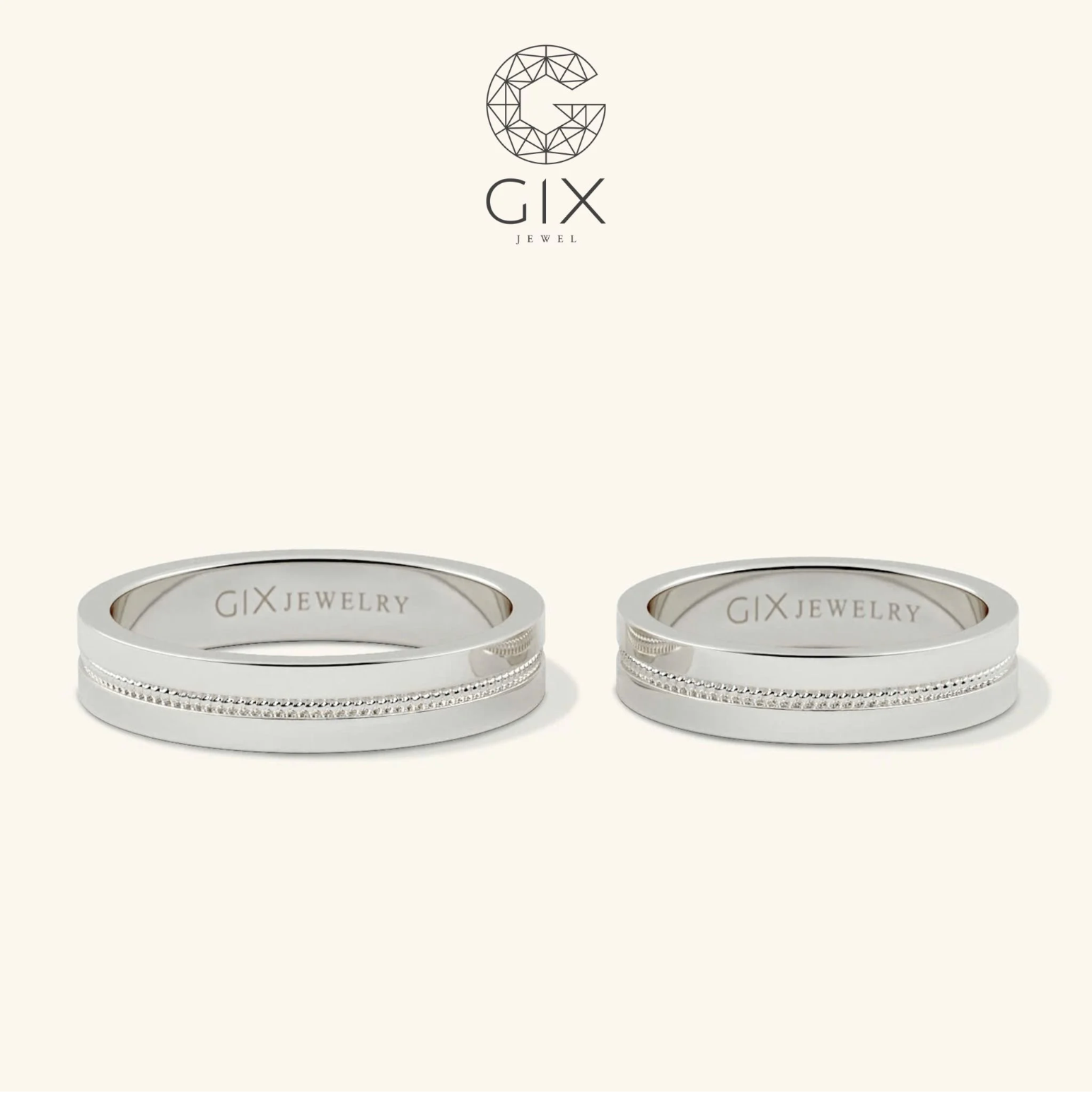 Nhẫn cưới vàng tây 18k bản to khắc hoa văn - GCR25050043