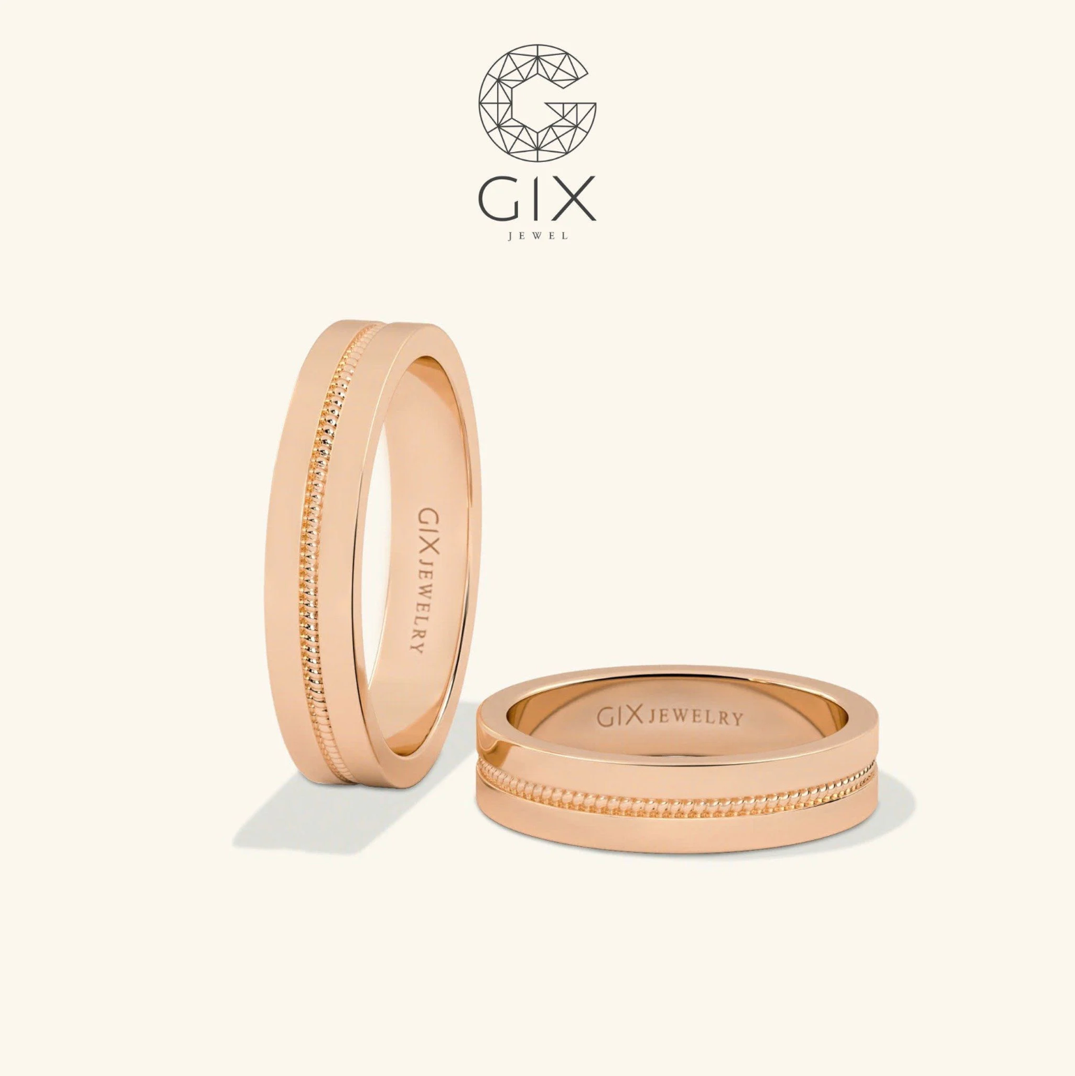 Nhẫn cưới vàng tây 14k bản to khắc hoa văn - GCR25050043