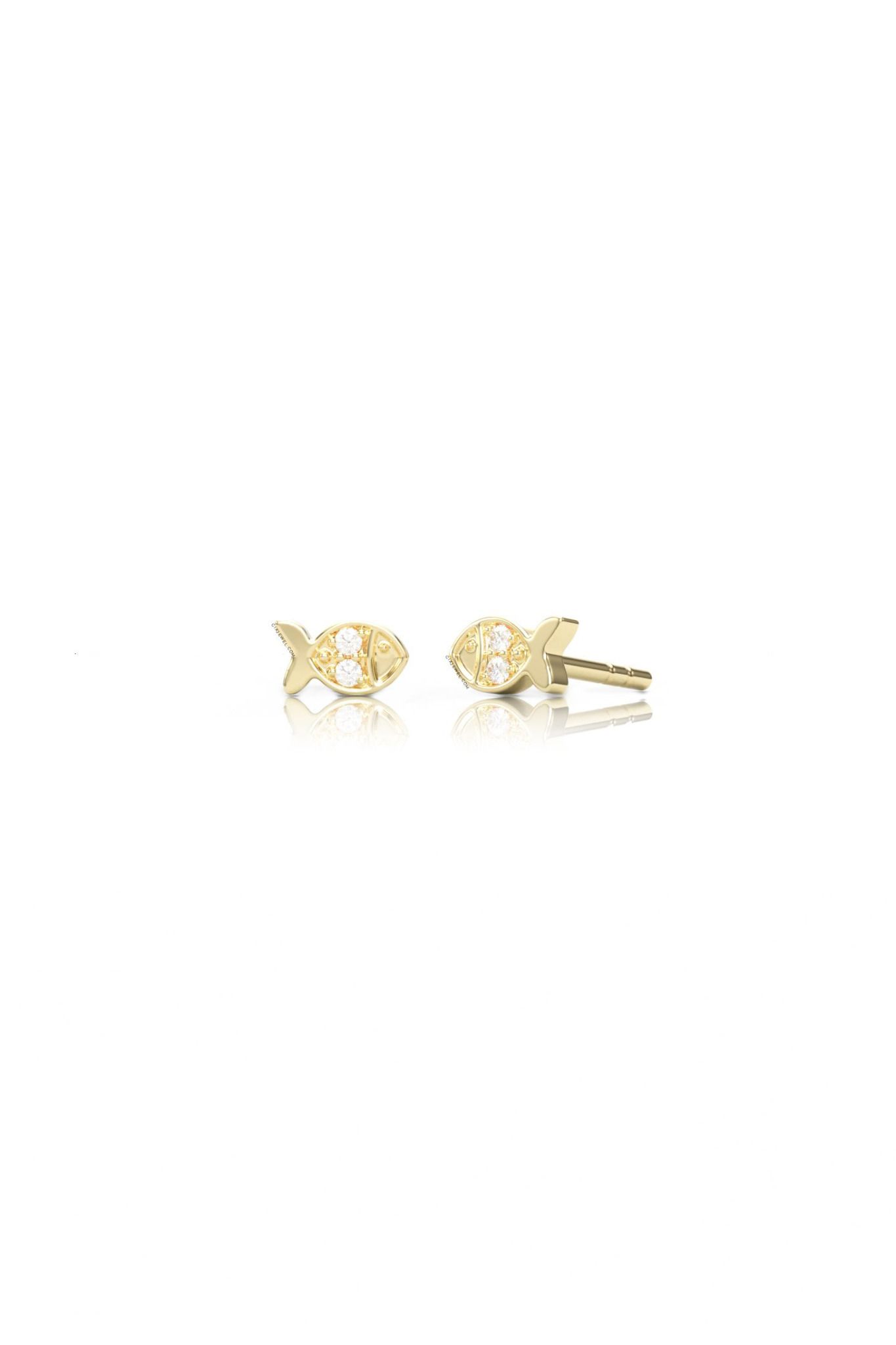 Khuyên tai vàng bạc nữ đơn giản đính kim cương đẹp hình con cá Gix Jewelry