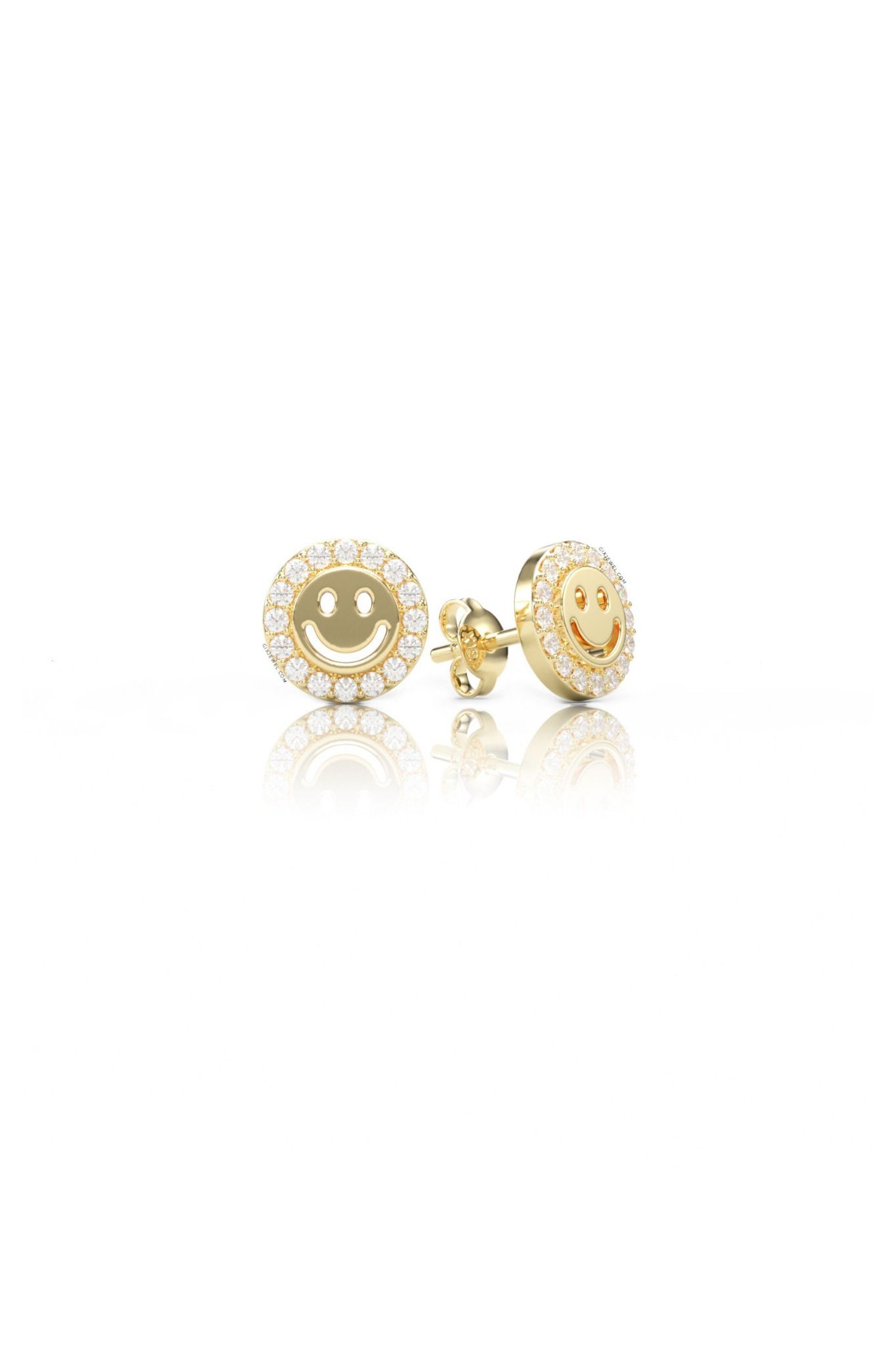Bông tai nữ đẹp vàng 610 bạc 925 hình mặt cười đính kim cương tấm Gix Jewel