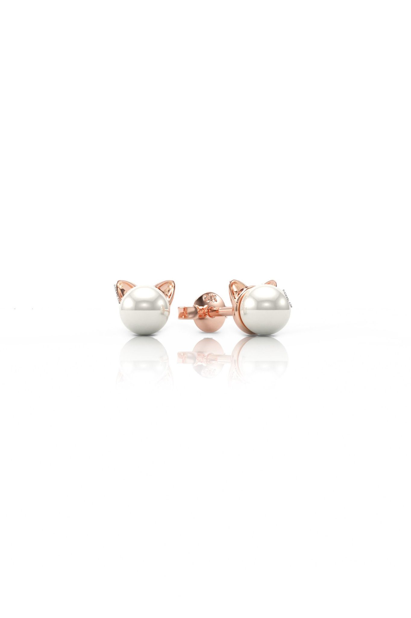 Hoa tai ngọc trai vàng tây bạc ý 925 hình con mèo cute Gix