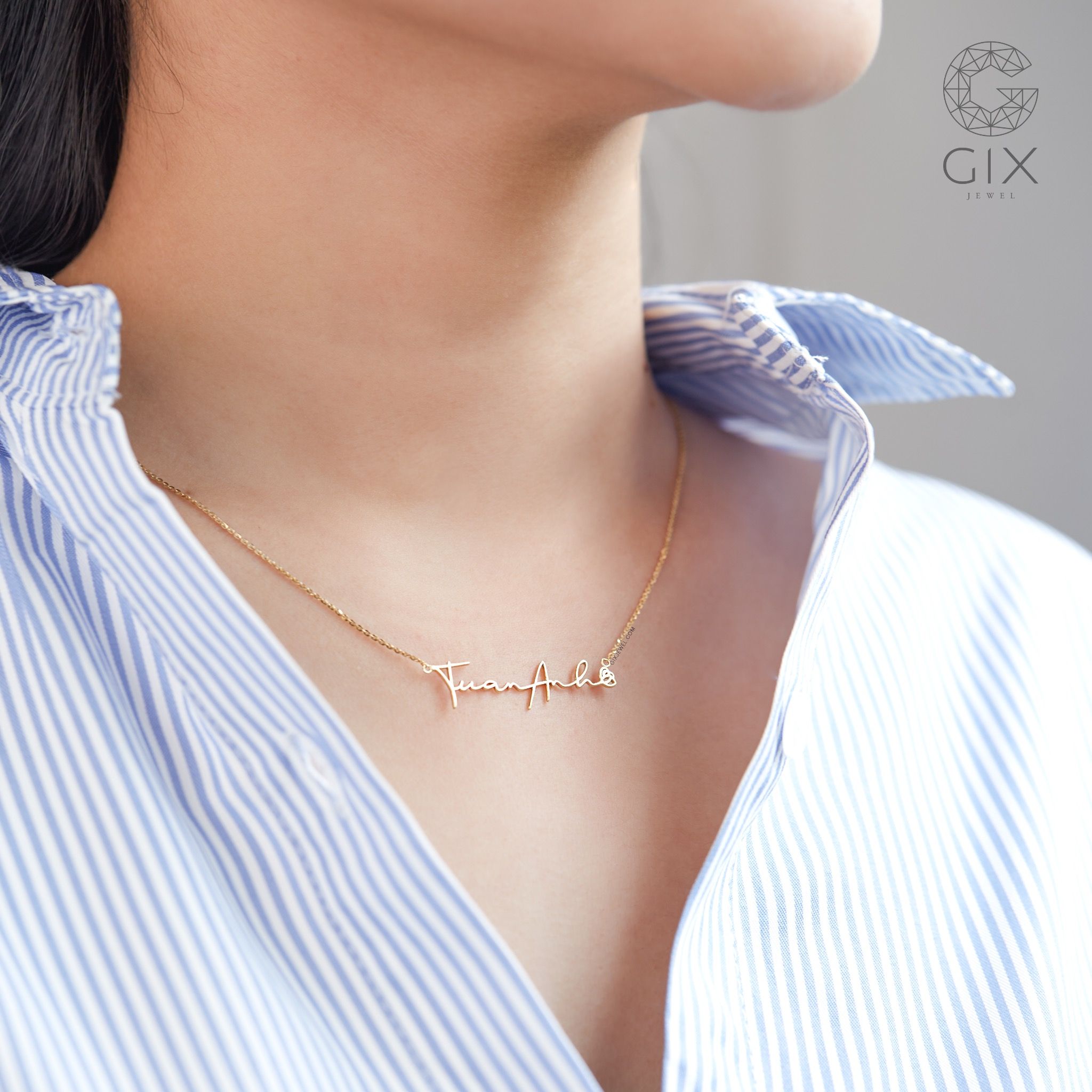 Dây chuyền tên mình gắn chữ cái vàng 18k & bạc ý cho nam nữ kiểu mới nhất Gixjewel