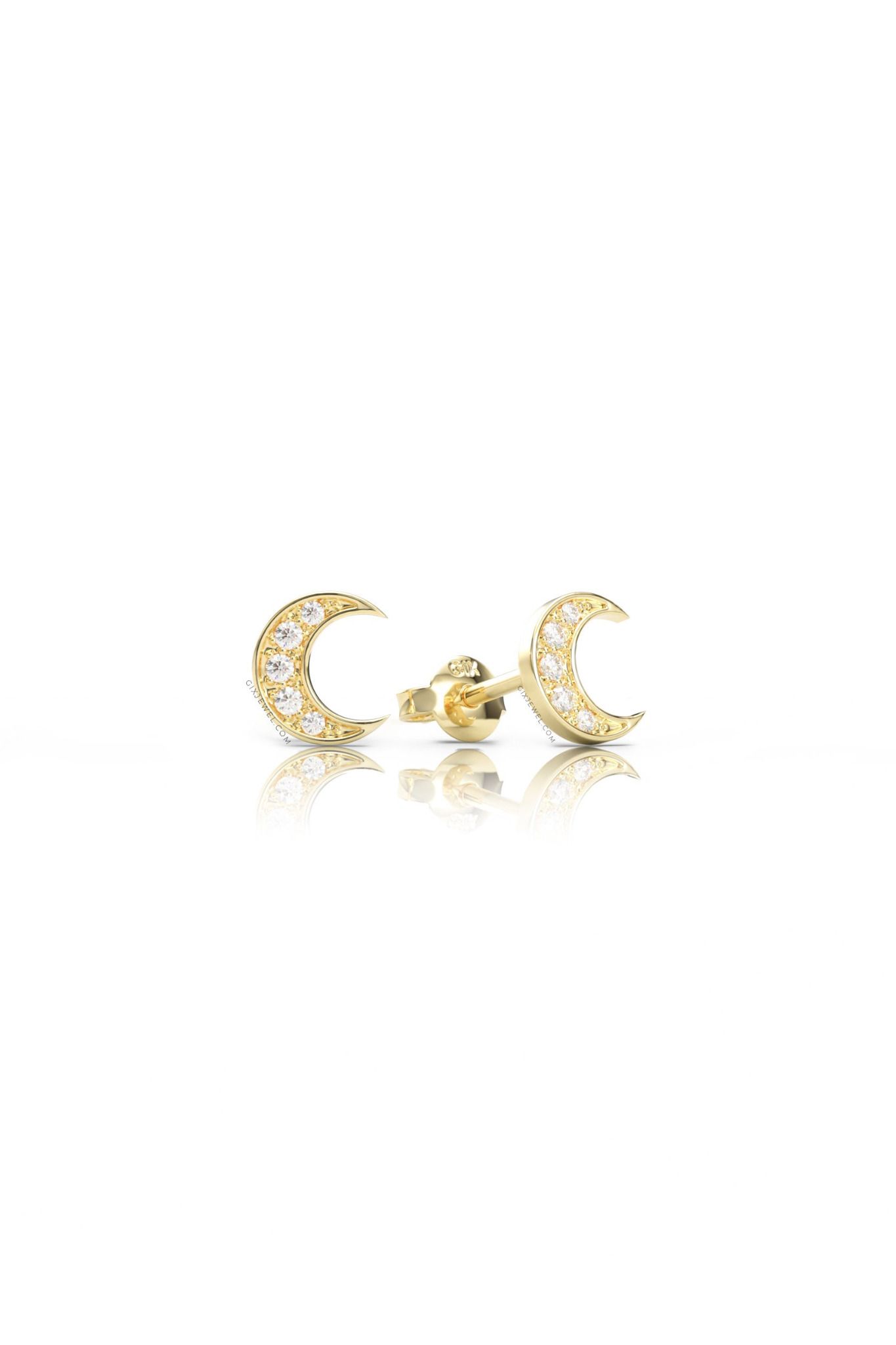 Bông tai đẹp bạc cho bé mạ vàng 18k hình mặt trăng đính đá Moissanite Gix Jewel