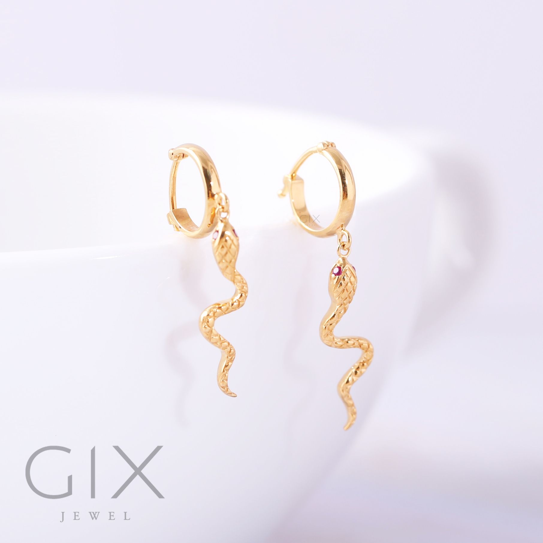 Bông tai vàng nữ 18k bạc cao cấp khoen tròn tòn ten đẹp hình con rắn Gixjewelry