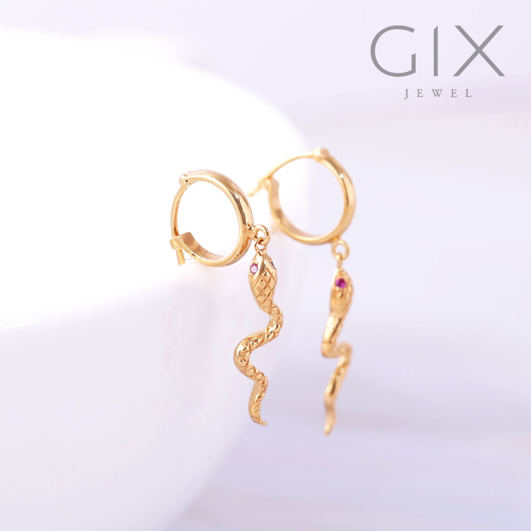  Bông tai bạc mạ vàng con rắn thiết kế độc quyền tinh xảo Gix Jewel BT08 