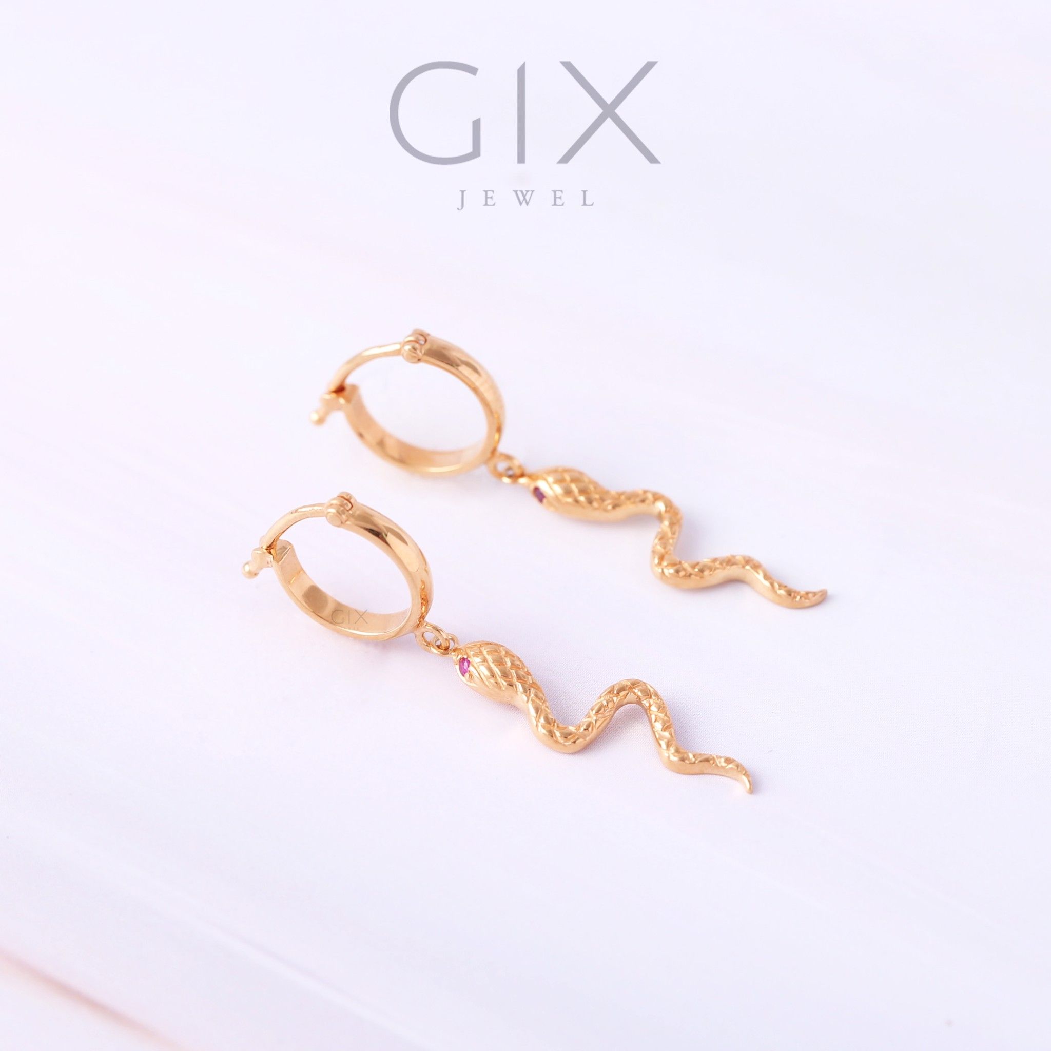 Bông tai vàng nữ 18k bạc cao cấp khoen tròn tòn ten đẹp hình con rắn Gixjewelry